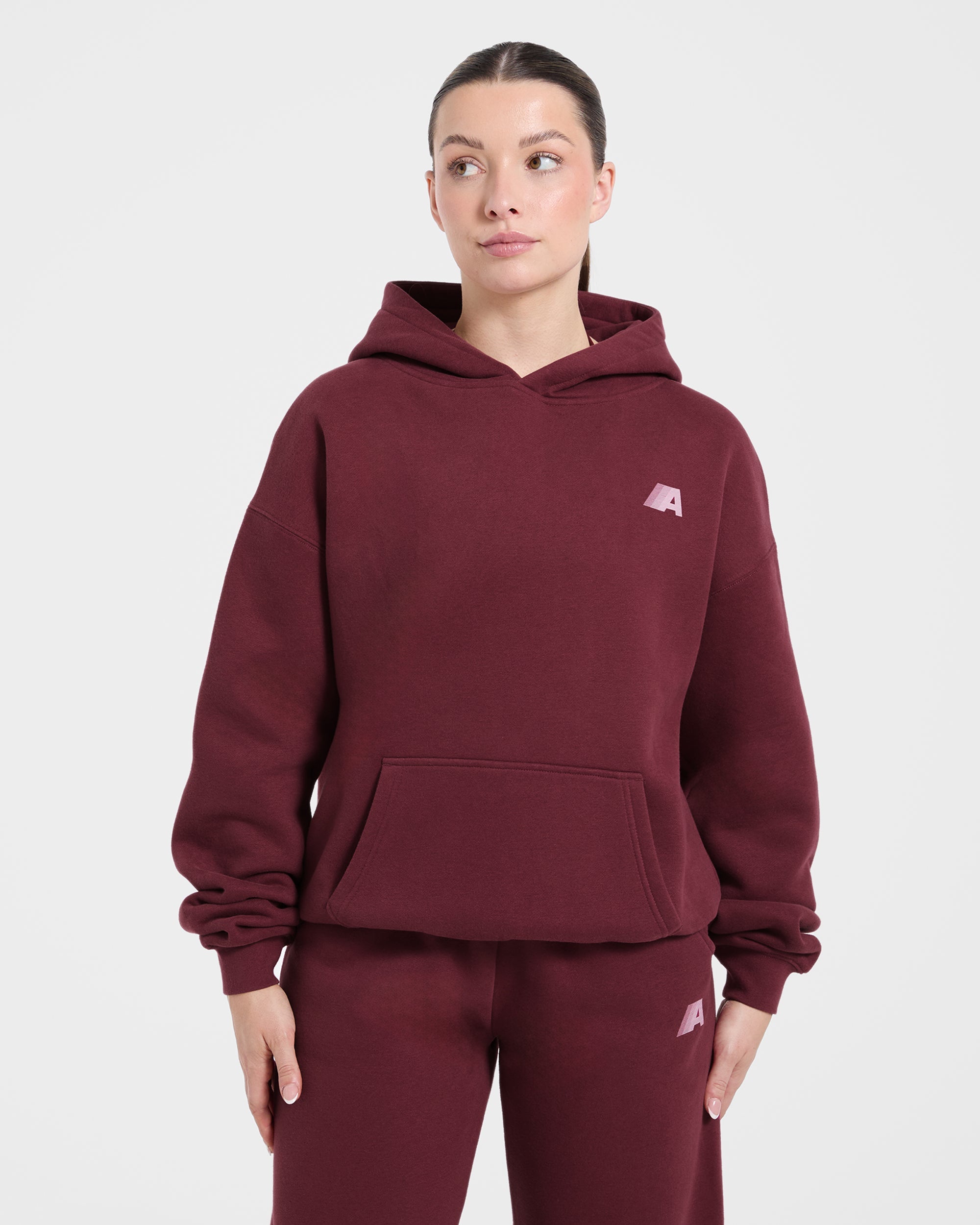 Retro Athletics Oversized Hoodie - Deep Raspberry/Rose
