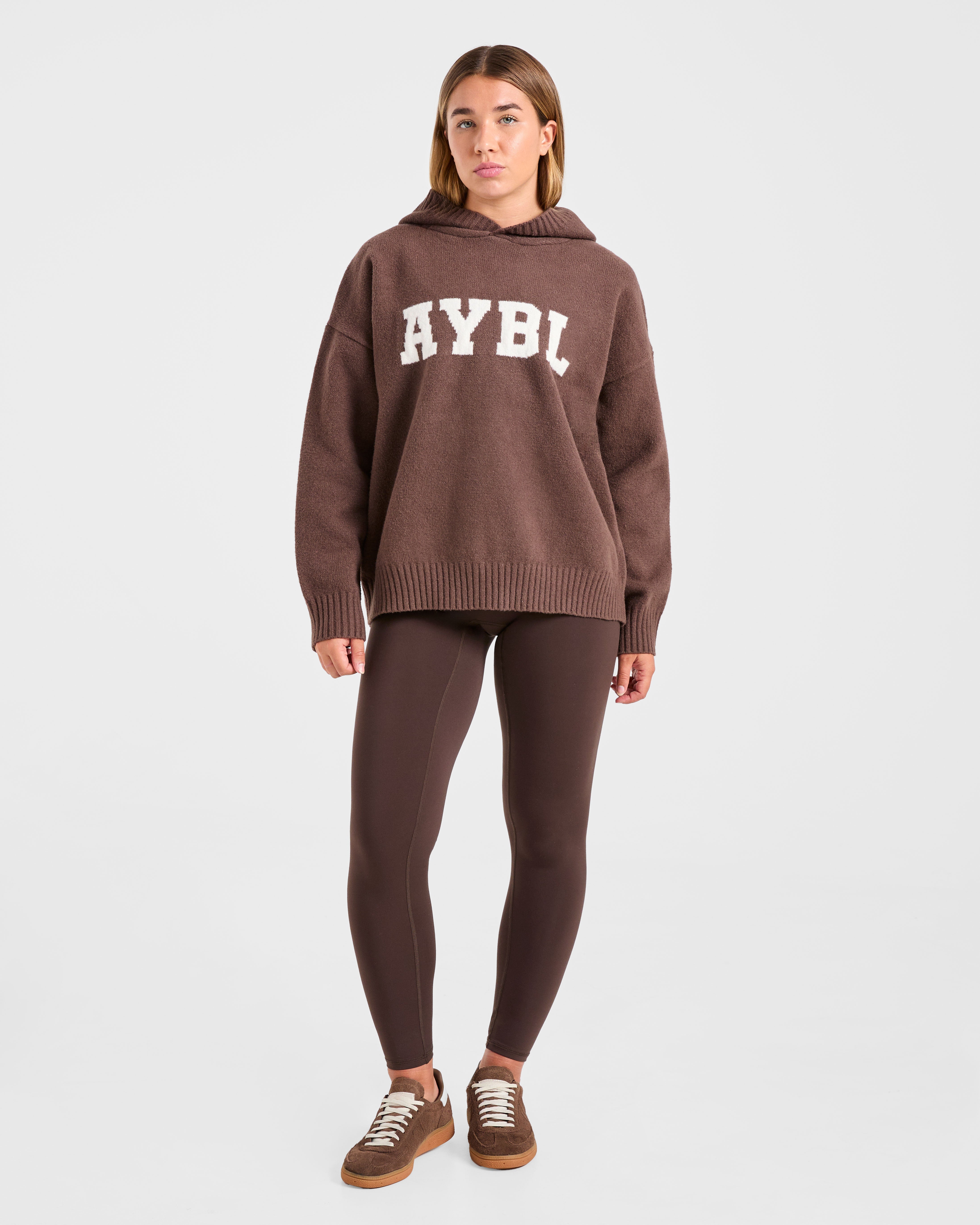 Varsity Oversized Knitted Hoodie - Marron