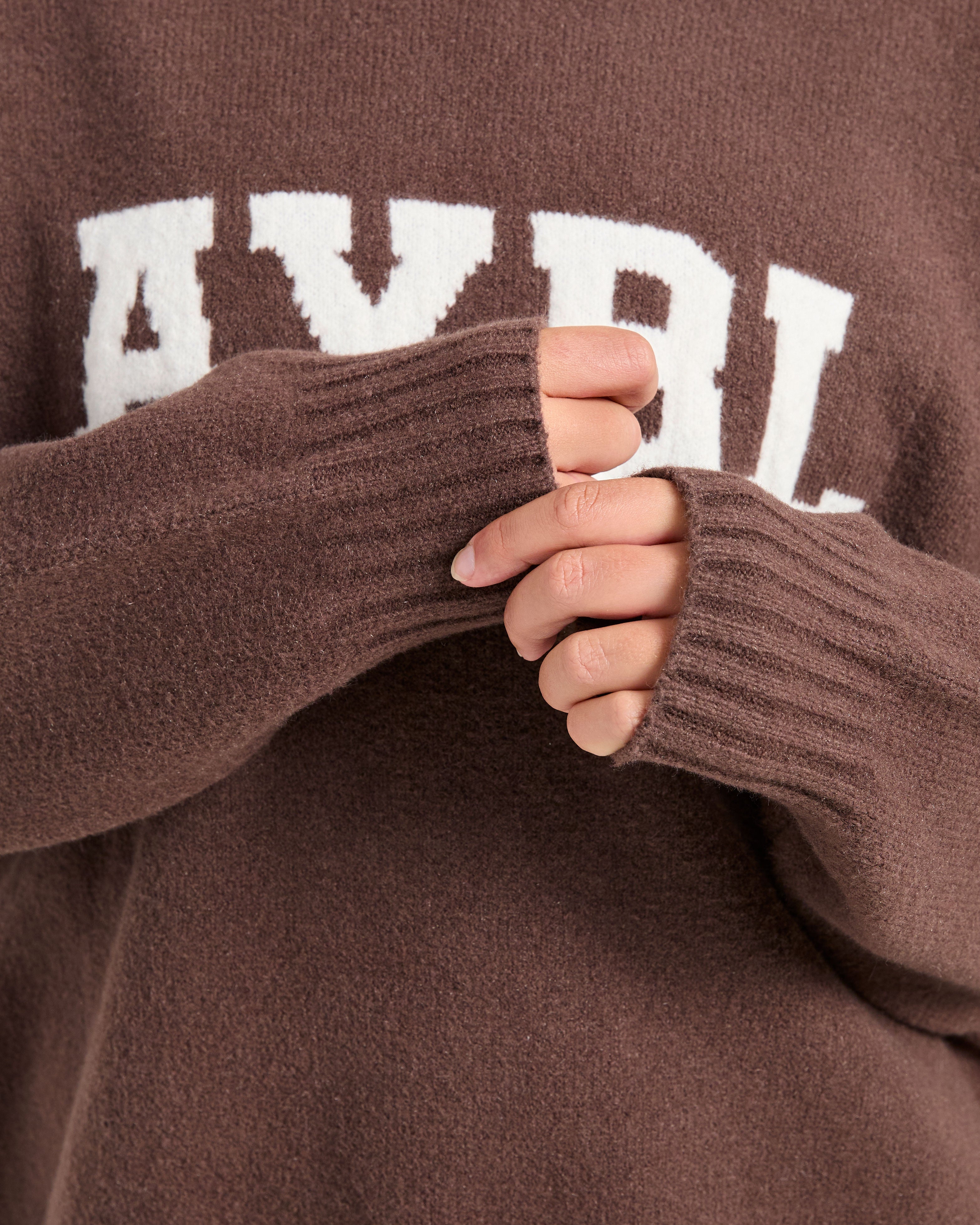 Varsity Oversized Knitted Hoodie - Marron