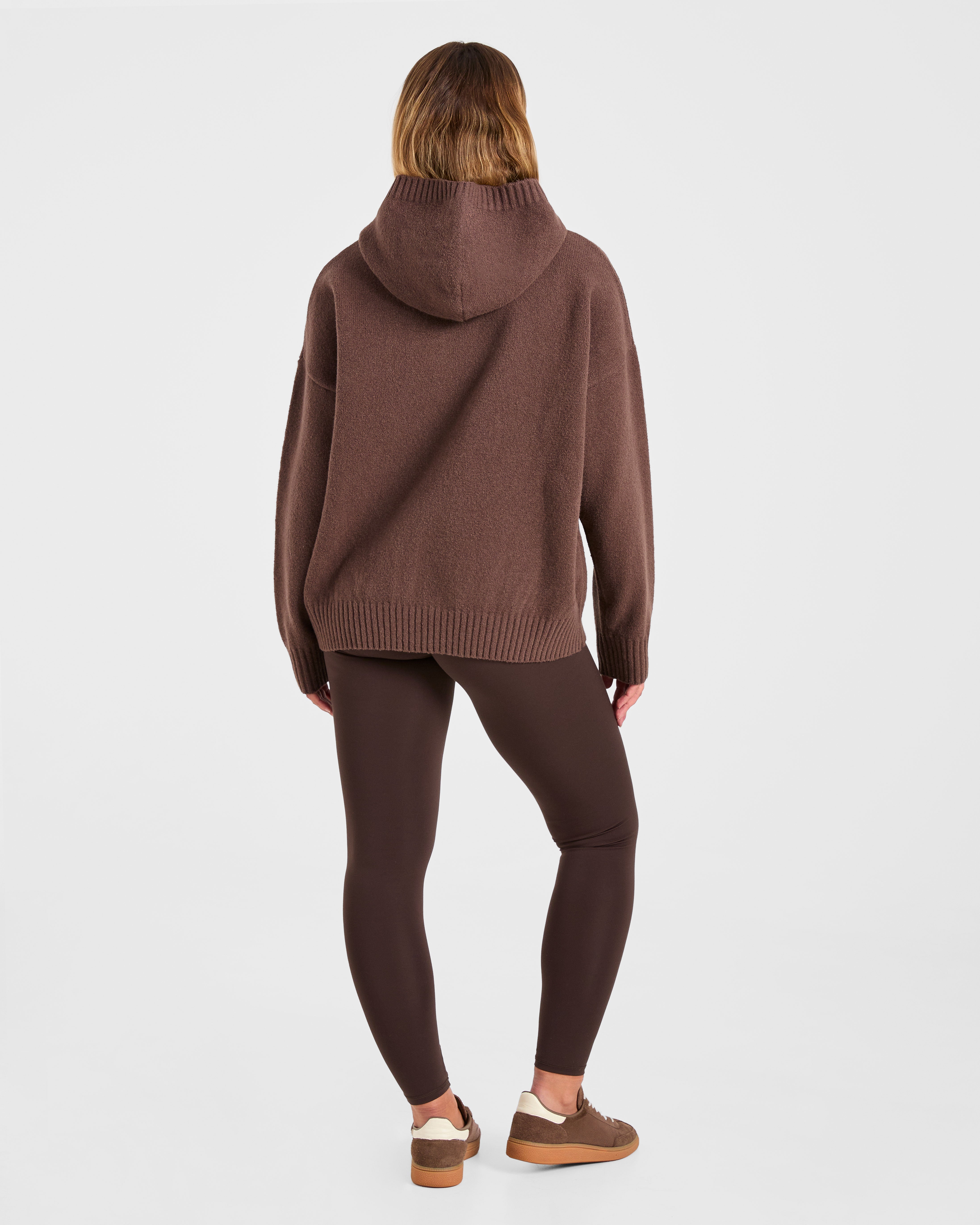 Varsity Oversized Knitted Hoodie - Marron