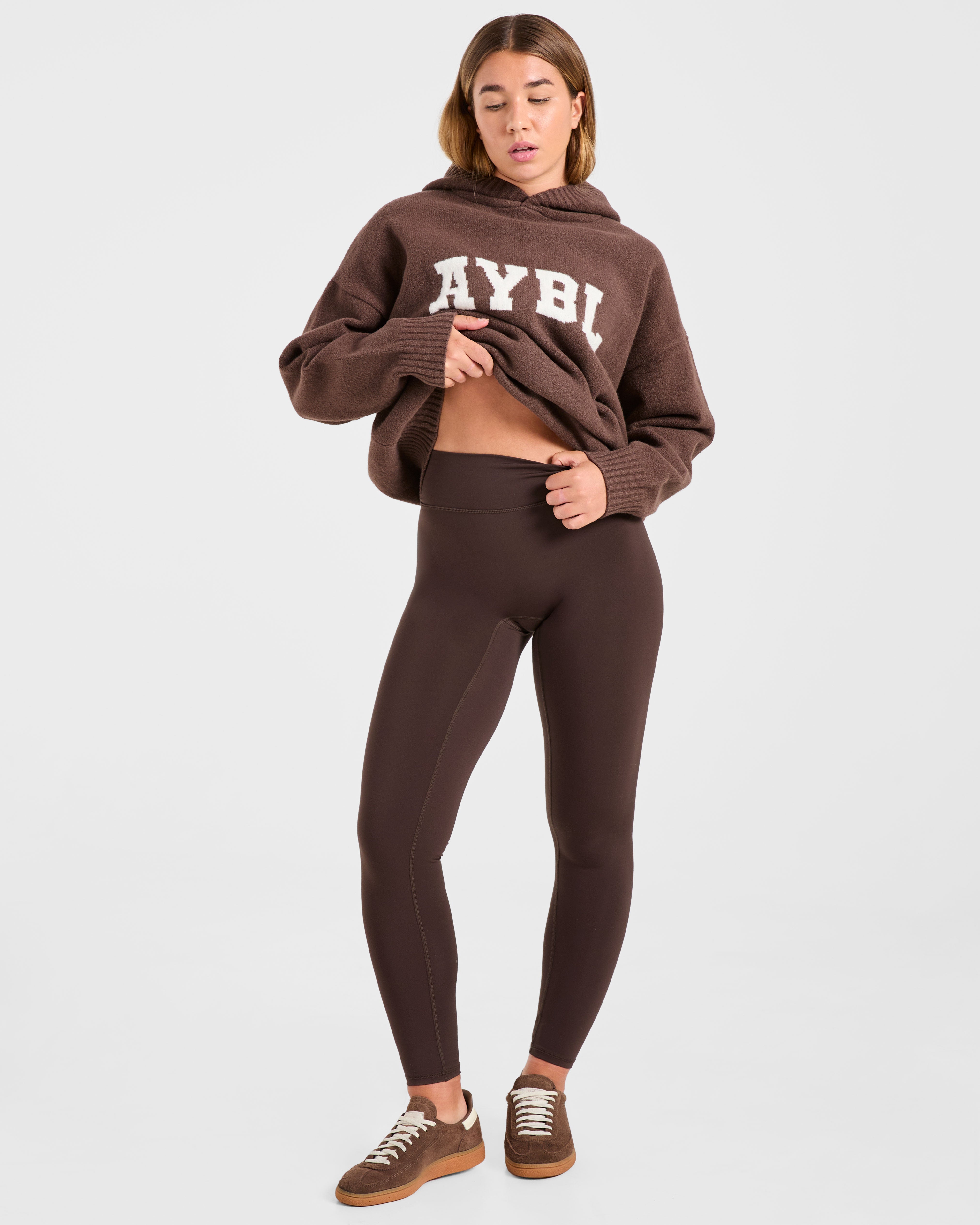 Varsity Oversized Knitted Hoodie - Marron