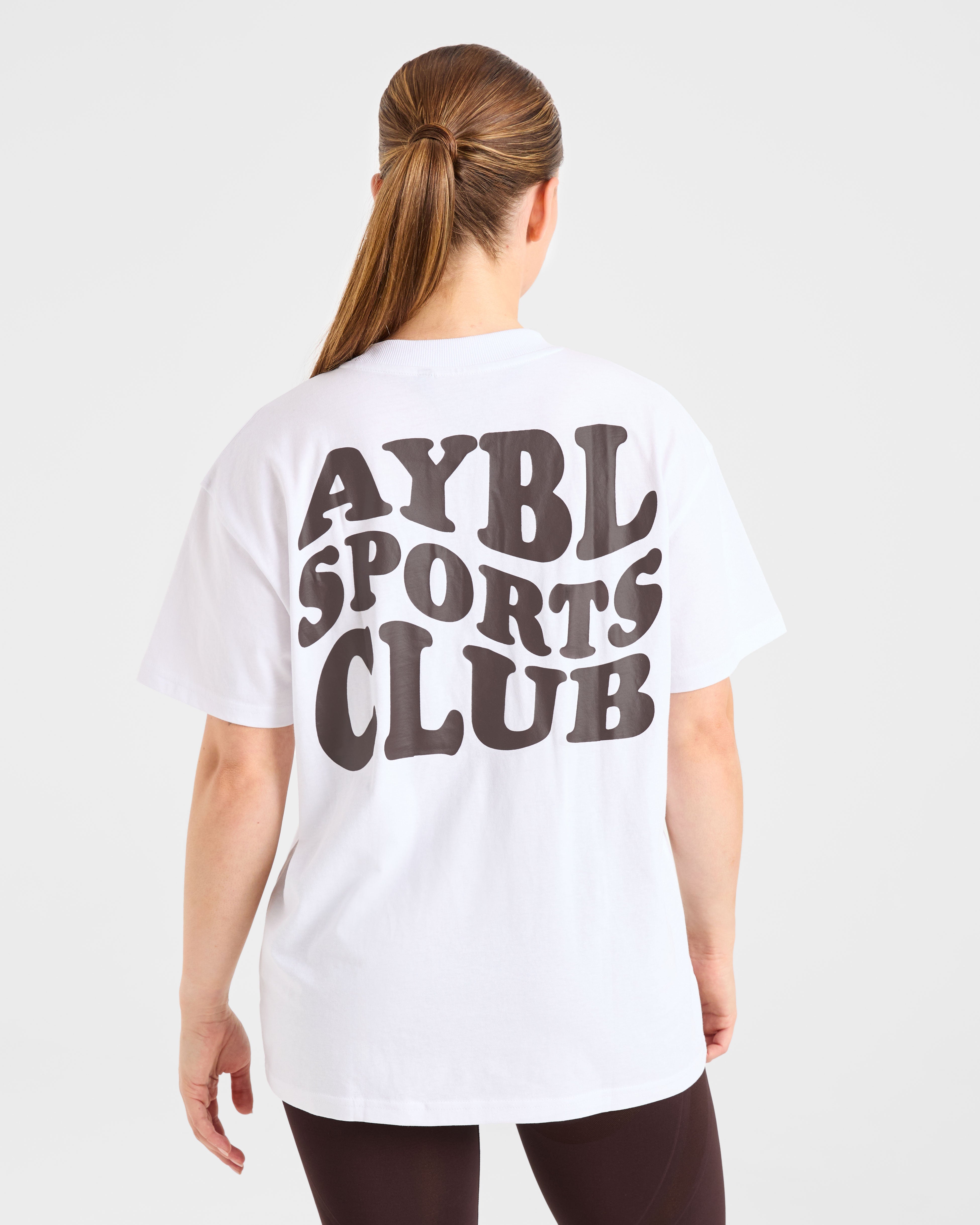 Sports Club Wavy Oversized T Shirt - Blanc/Cocoa Marron