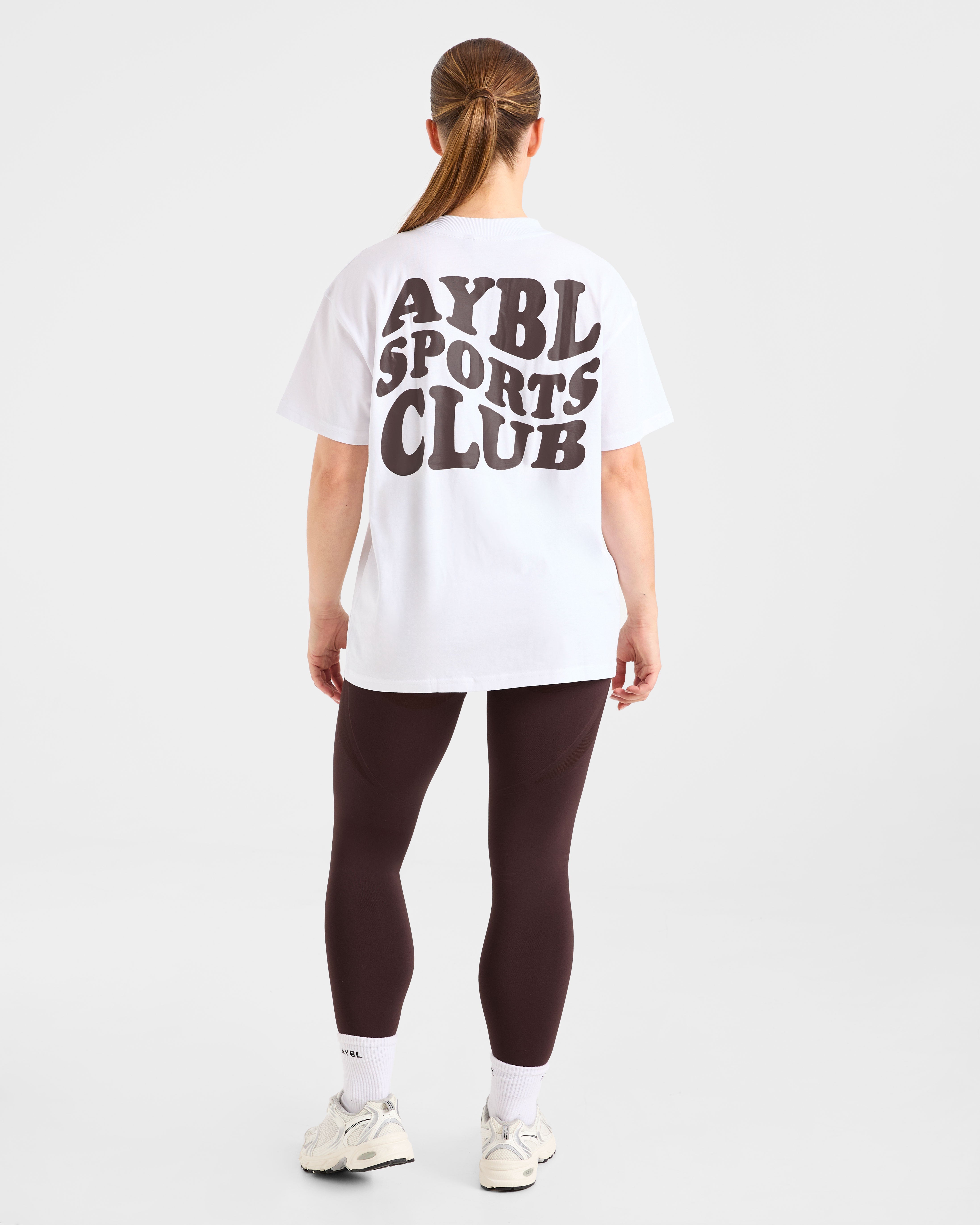 Sports Club Wavy Oversized T Shirt - Blanc/Cocoa Marron