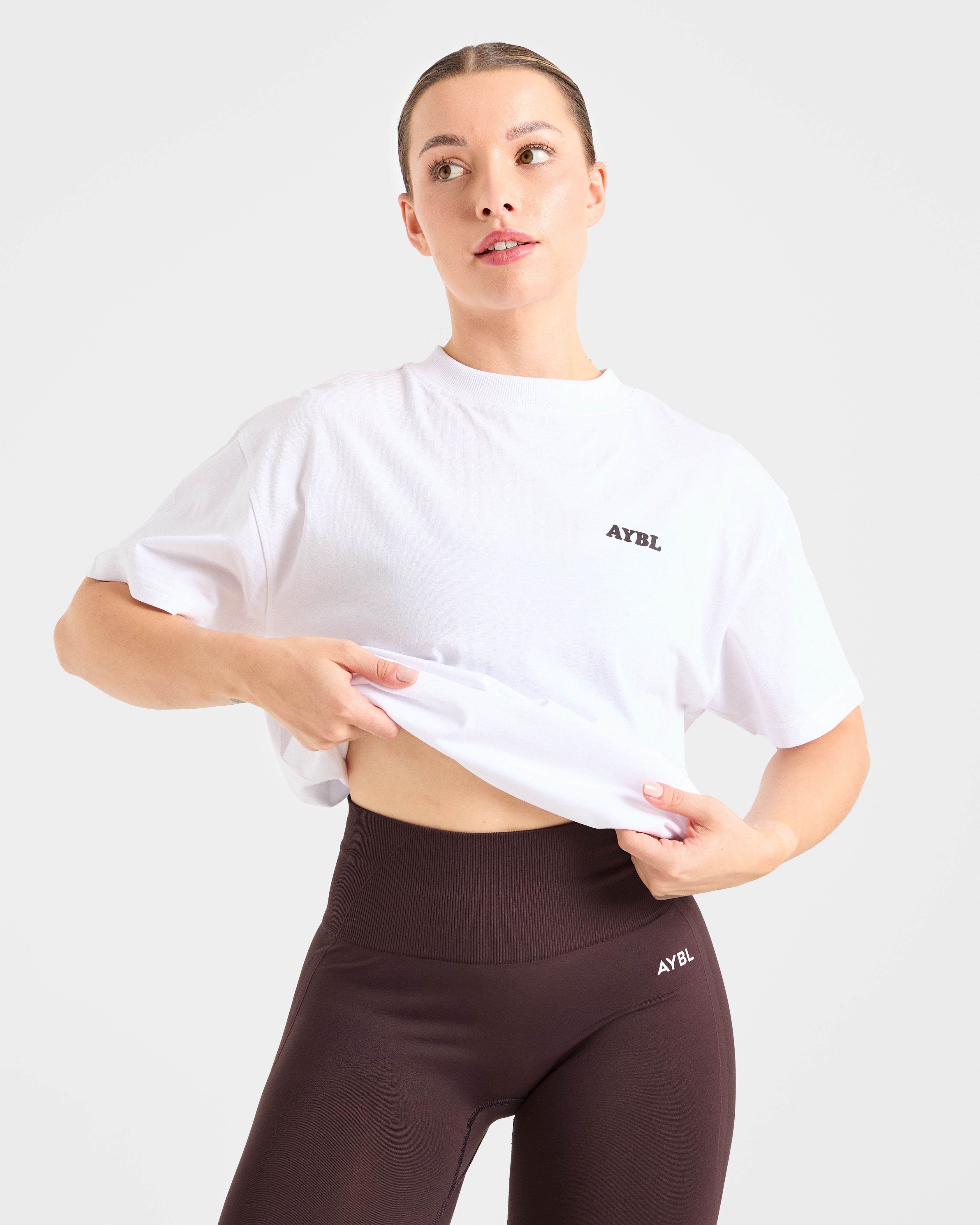 Sports Club Wavy Oversized T Shirt - Blanc/Cocoa Marron
