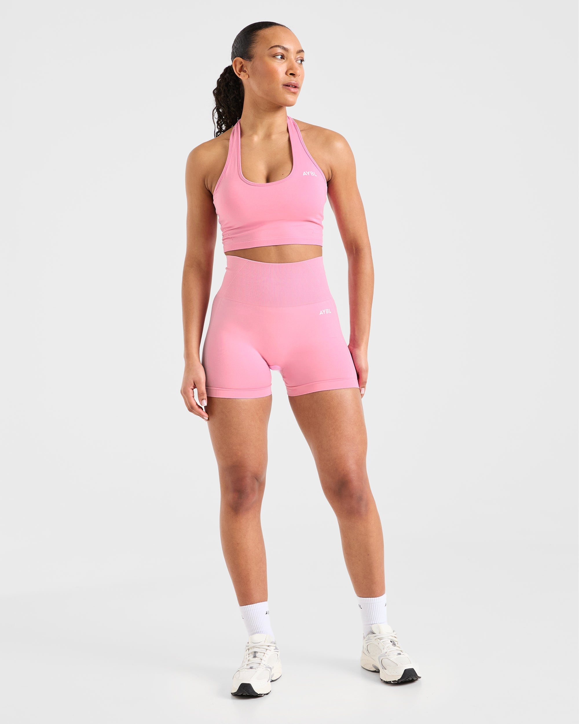 Empower Seamless Halterneck Crop Top - Baby Rose