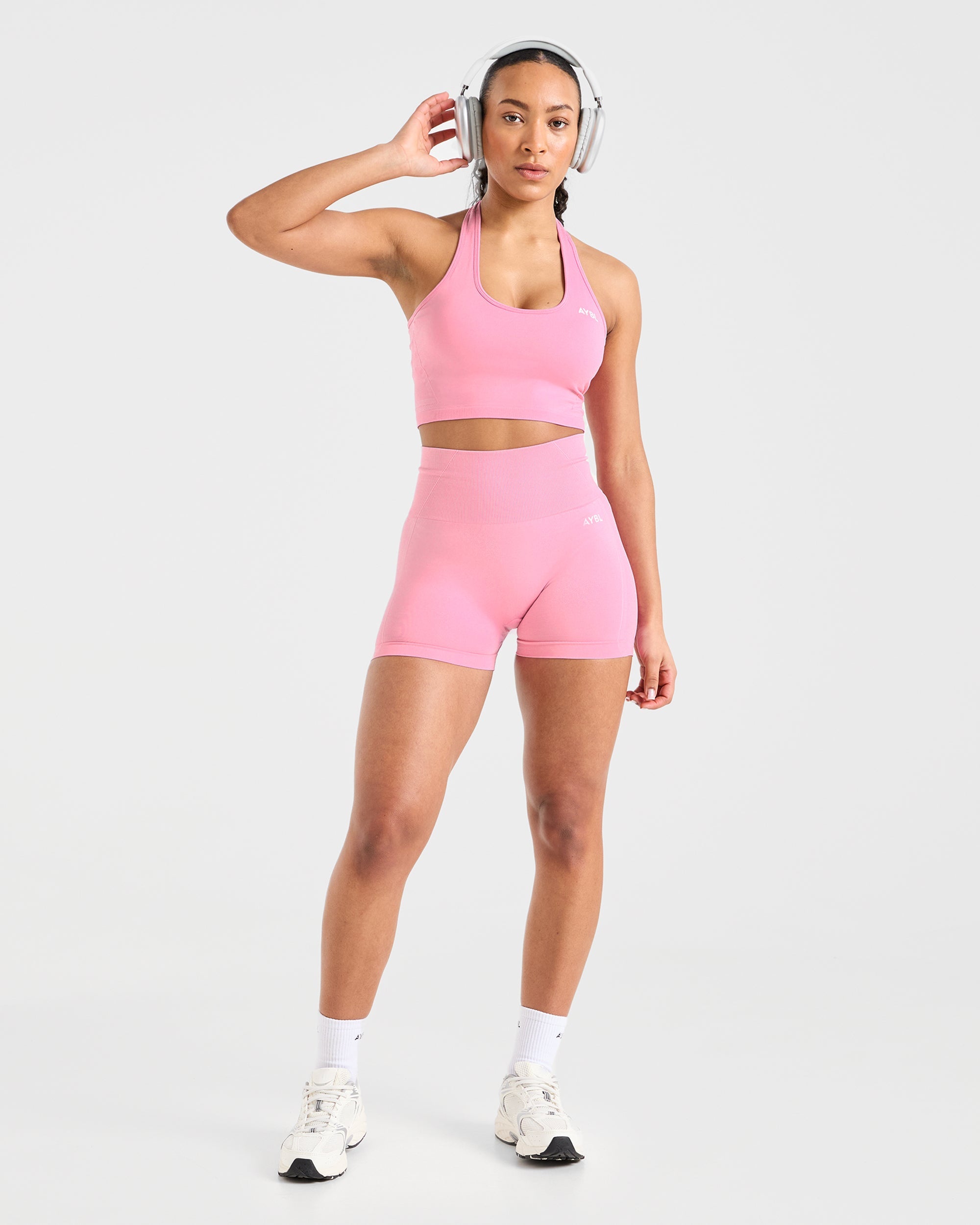 Empower Seamless Halterneck Crop Top - Baby Rose