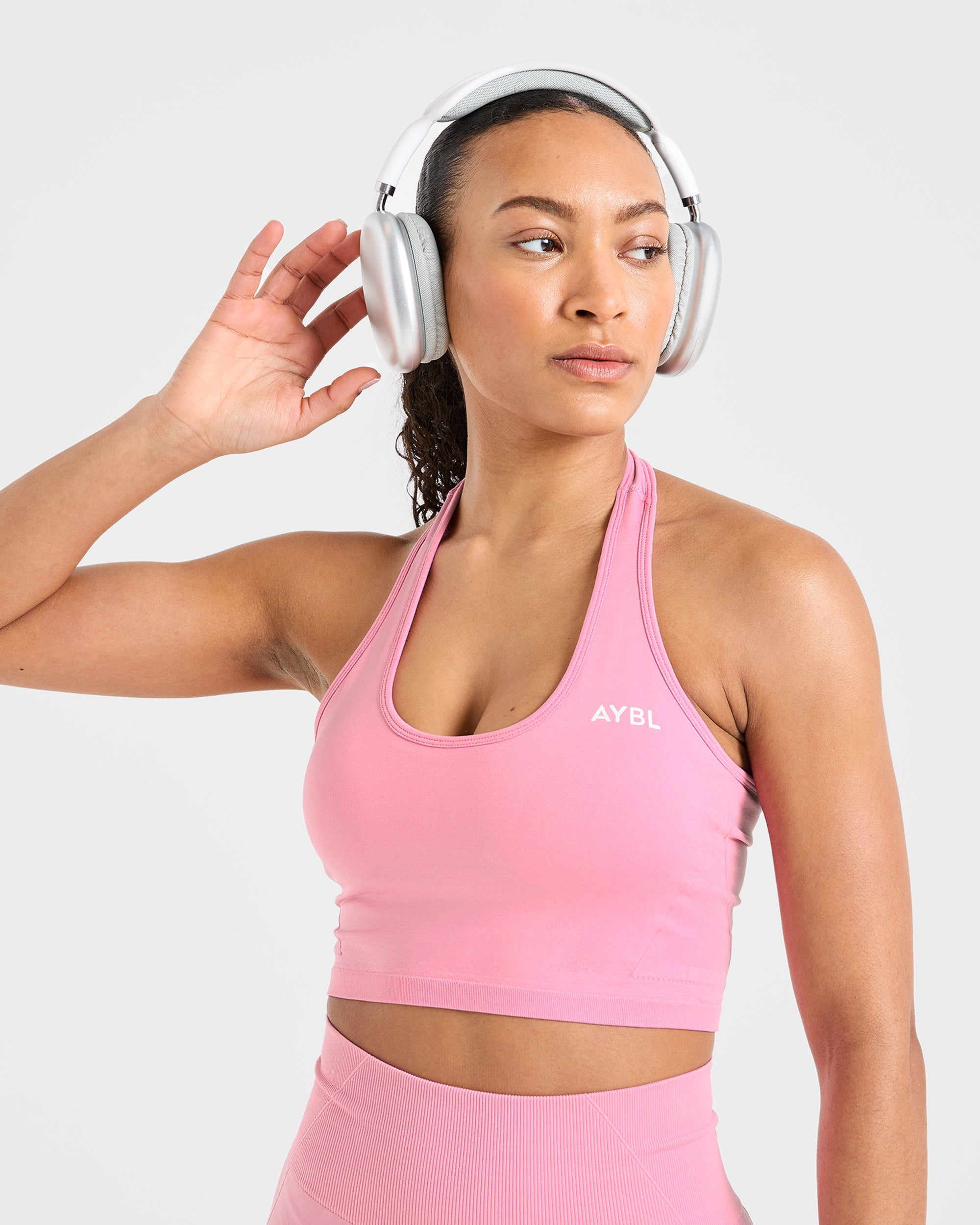 Empower Seamless Halterneck Crop Top - Baby Rose