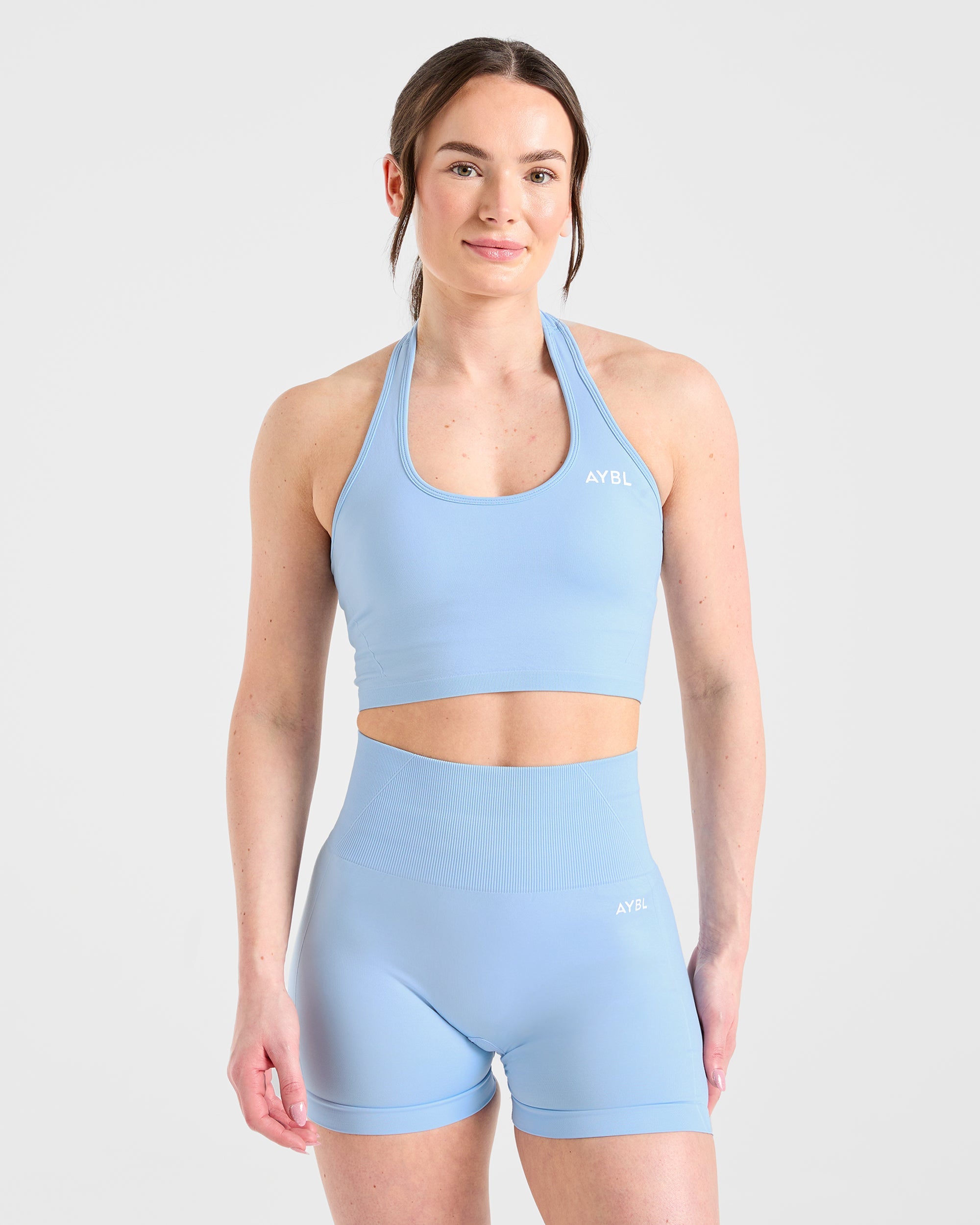 Empower Seamless Halterneck Crop Top - Sky Bleu