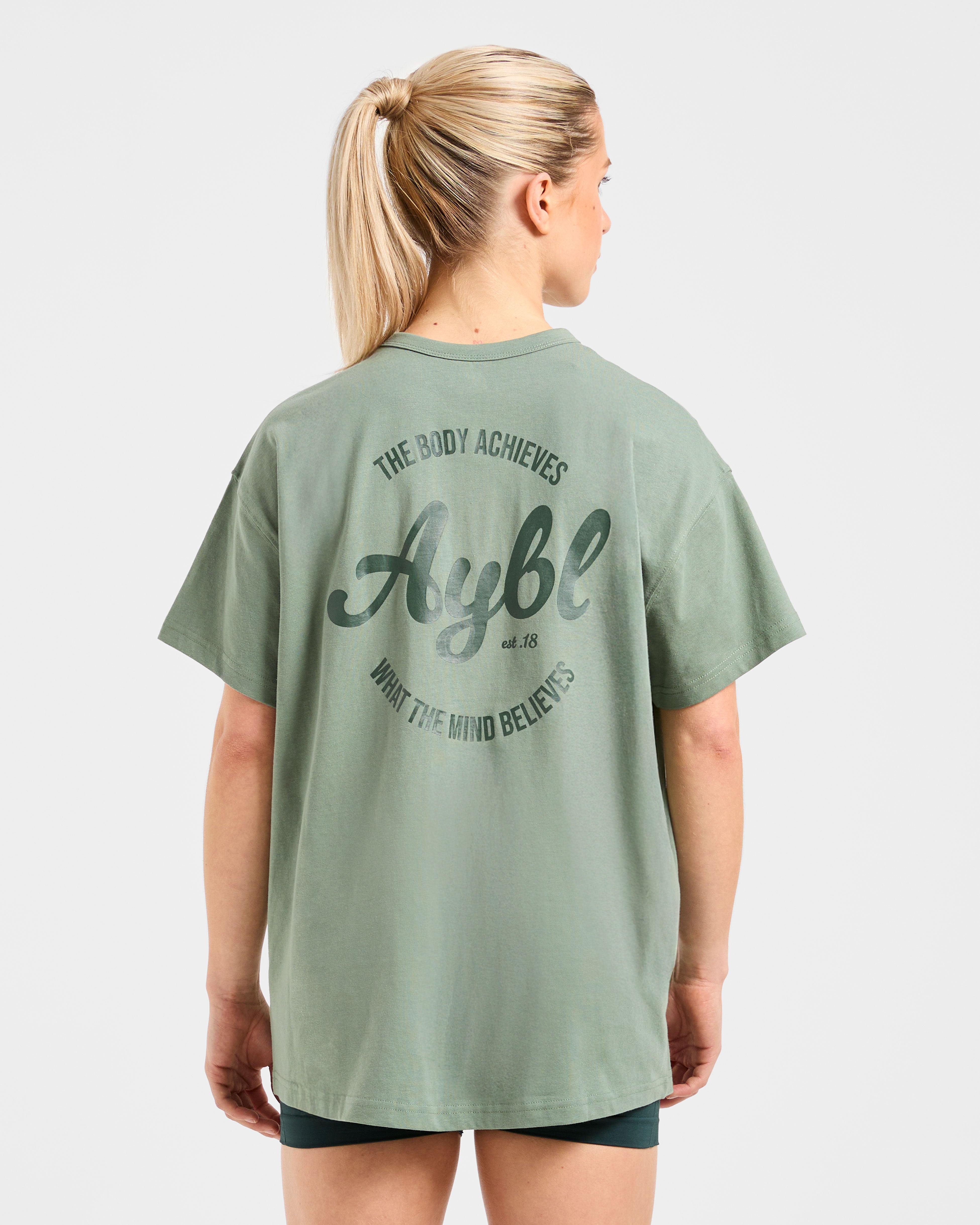 Body Achieve Mind Believe Oversized T Shirt - Vert