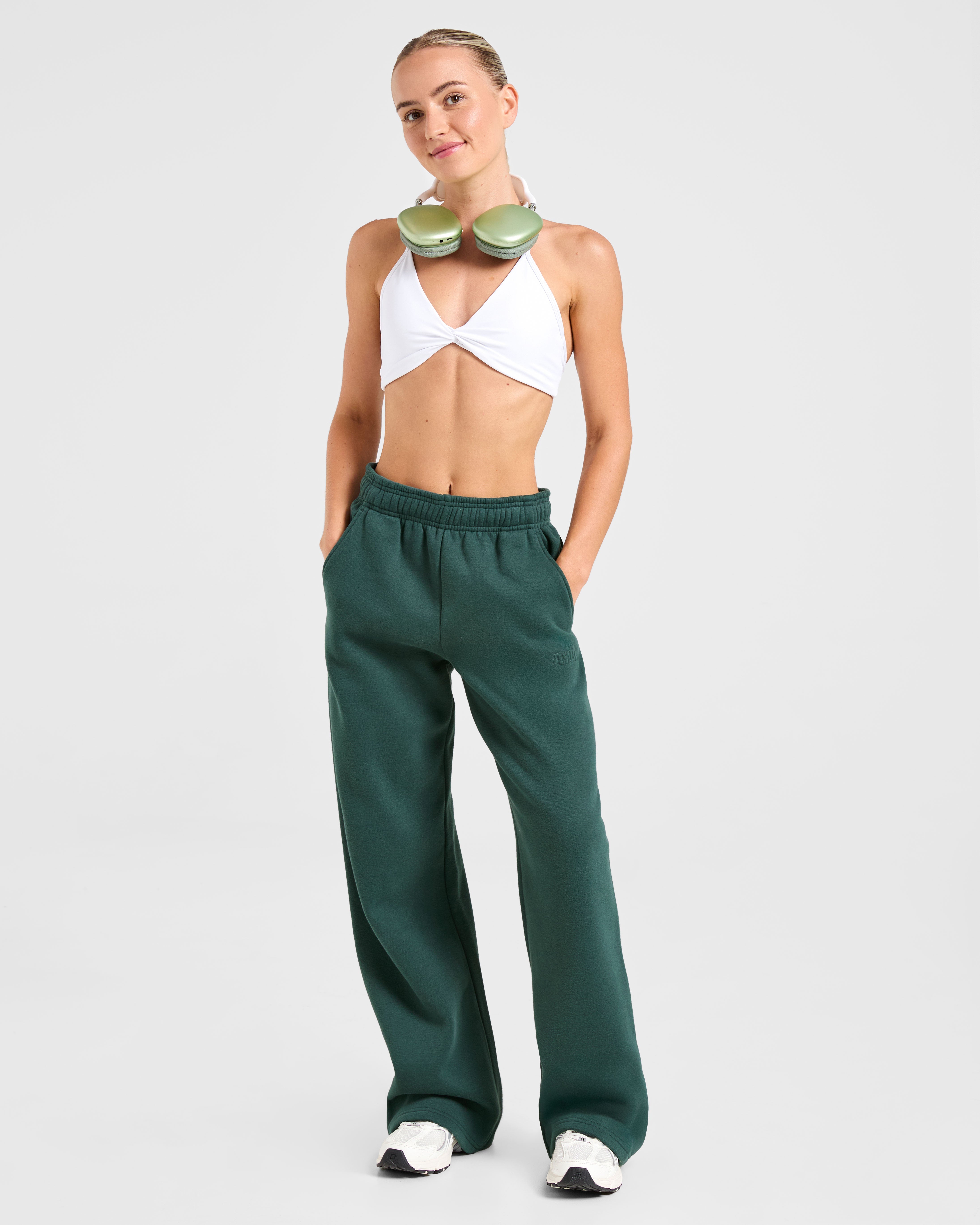 Classic Plush Oversized Straight Leg Joggers - Pine Vert