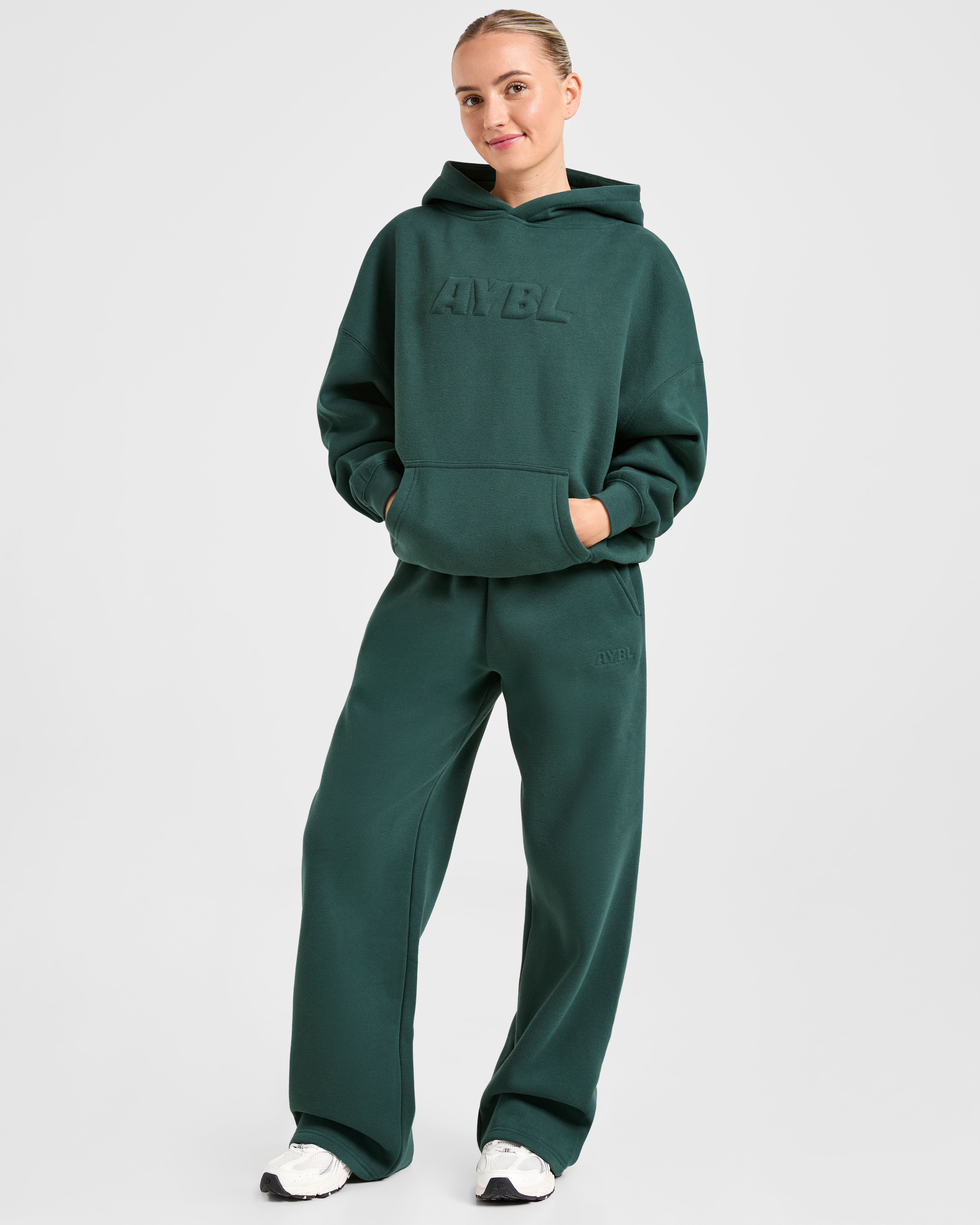 Classic Plush Oversized Straight Leg Joggers - Pine Vert