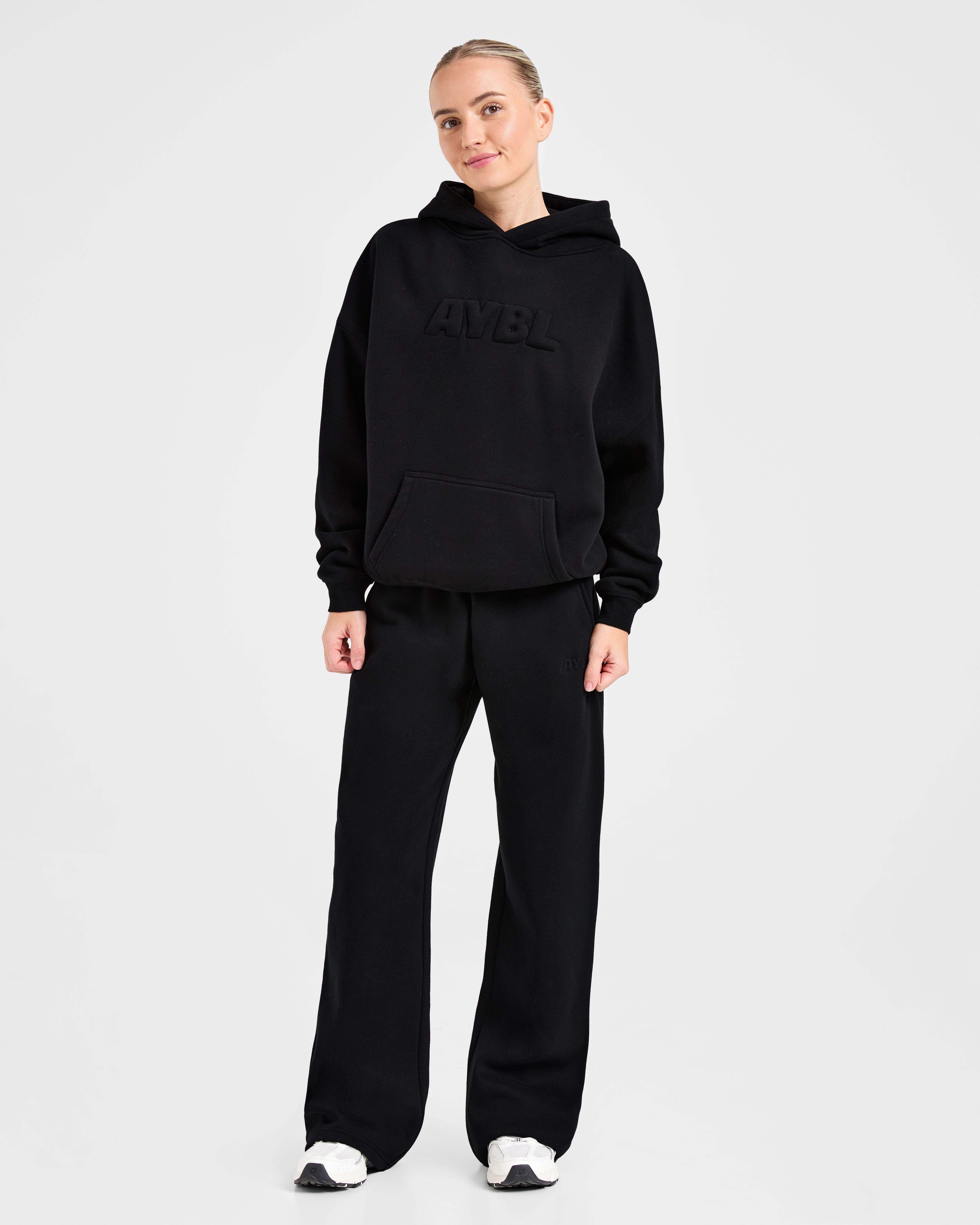 Classic Plush Oversized Straight Leg Joggers - Noir