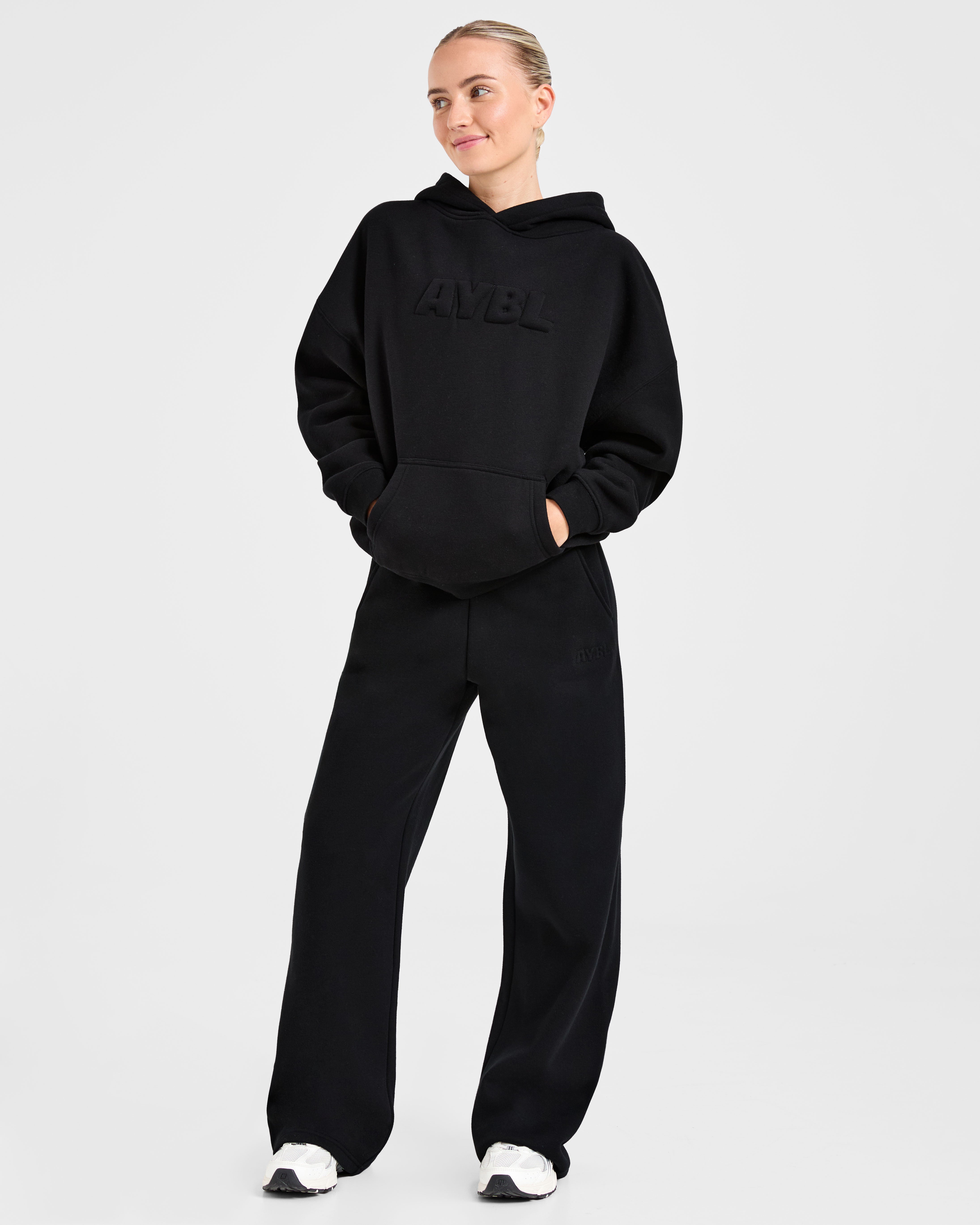 Classic Plush Oversized Straight Leg Joggers - Noir