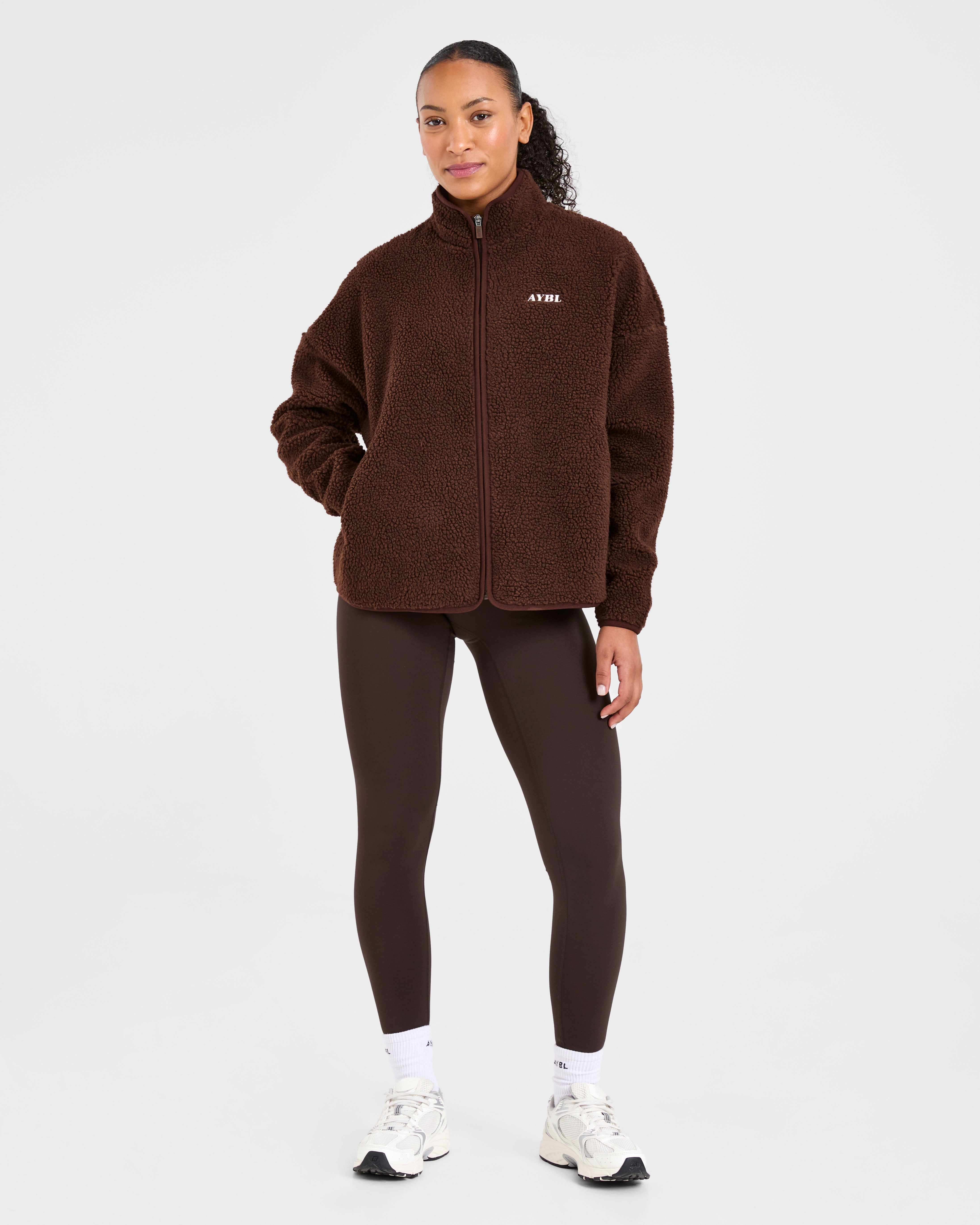 Oversized Zip Up Fleece Jacket - Marron