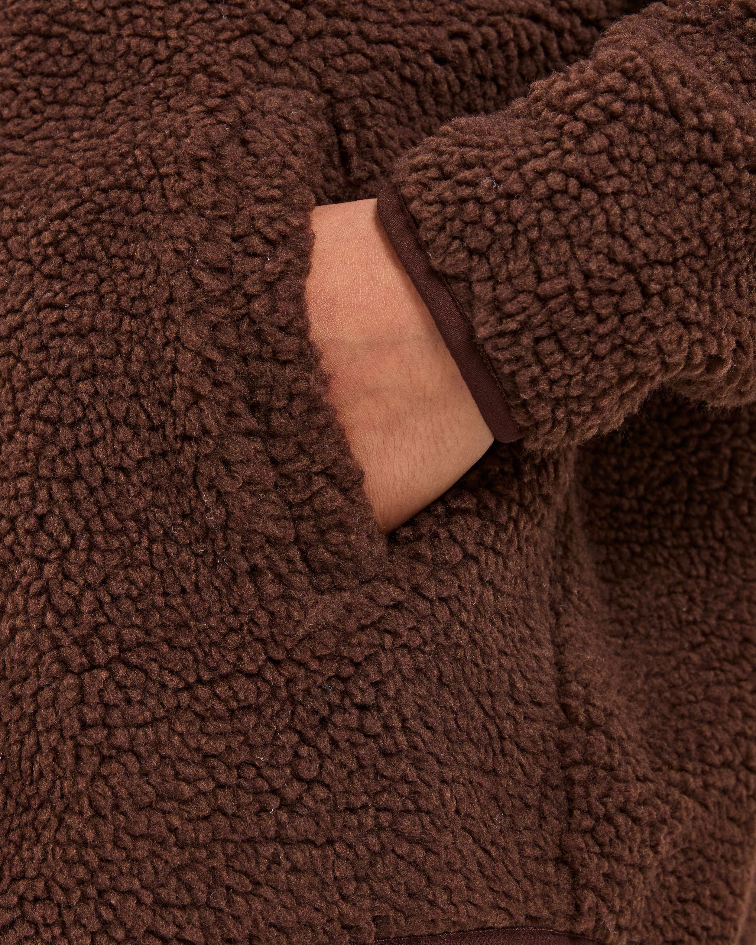 Oversized Zip Up Fleece Jacket - Marron