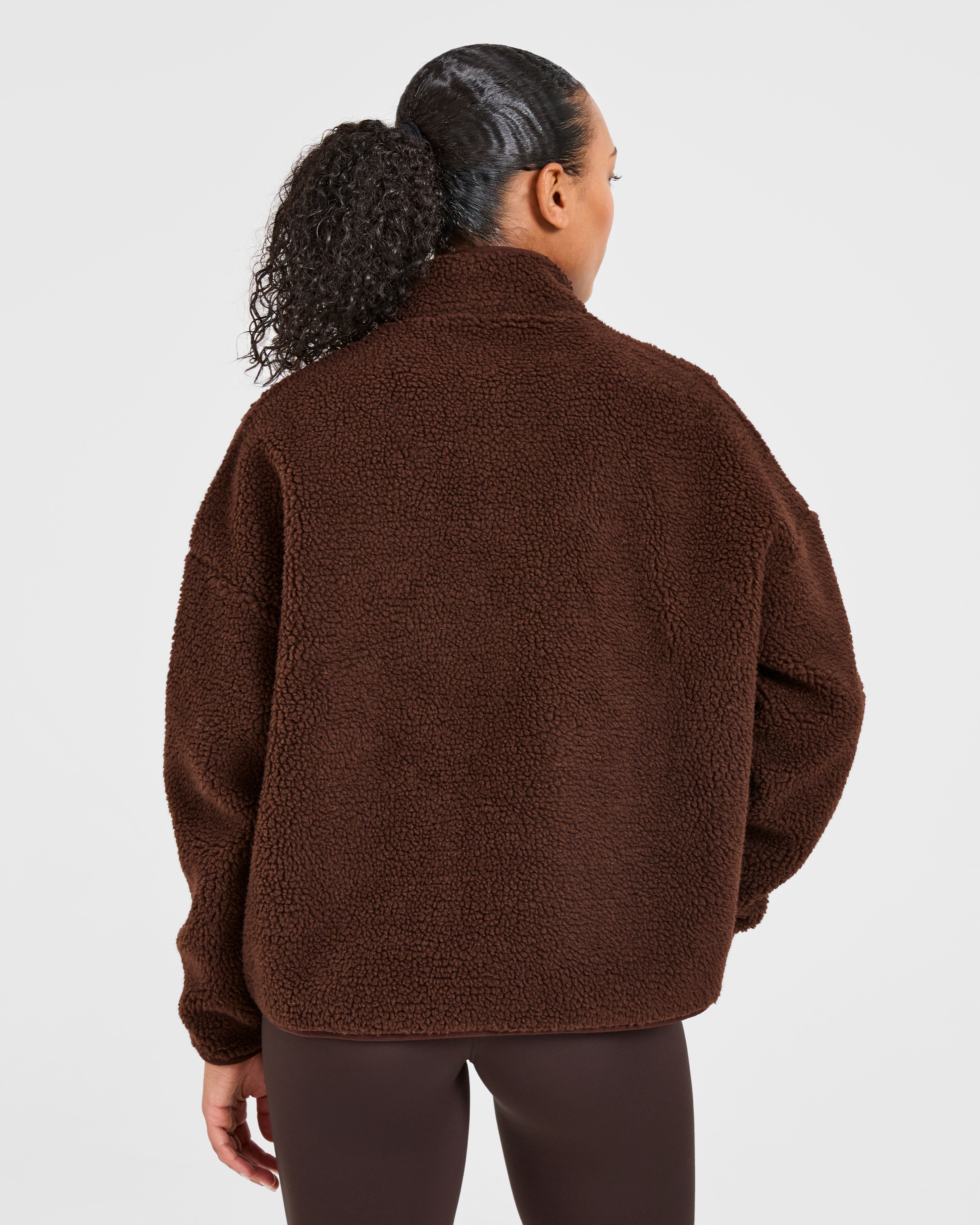 Oversized Zip Up Fleece Jacket - Marron
