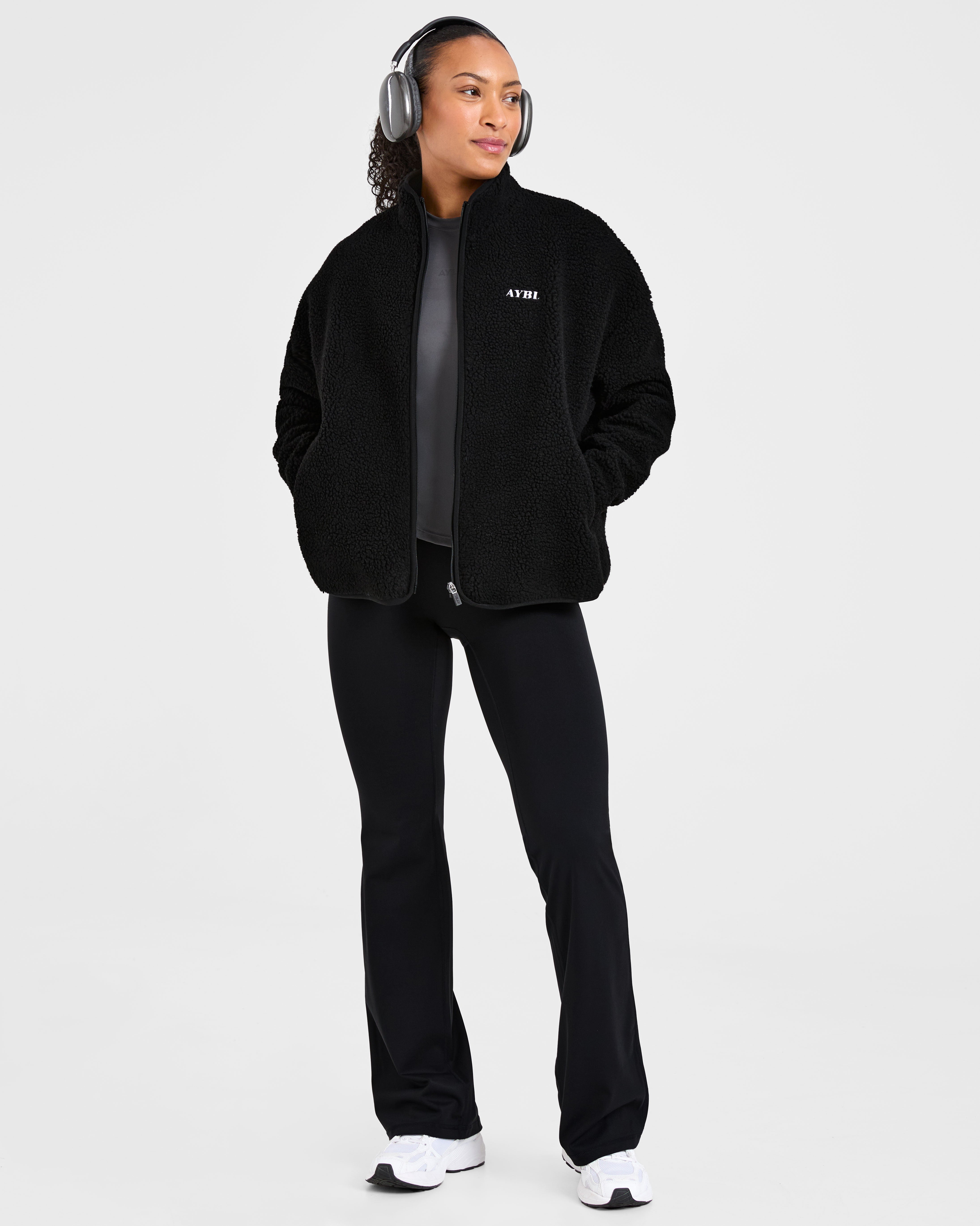 Oversized Zip Up Fleece Jacket - Noir