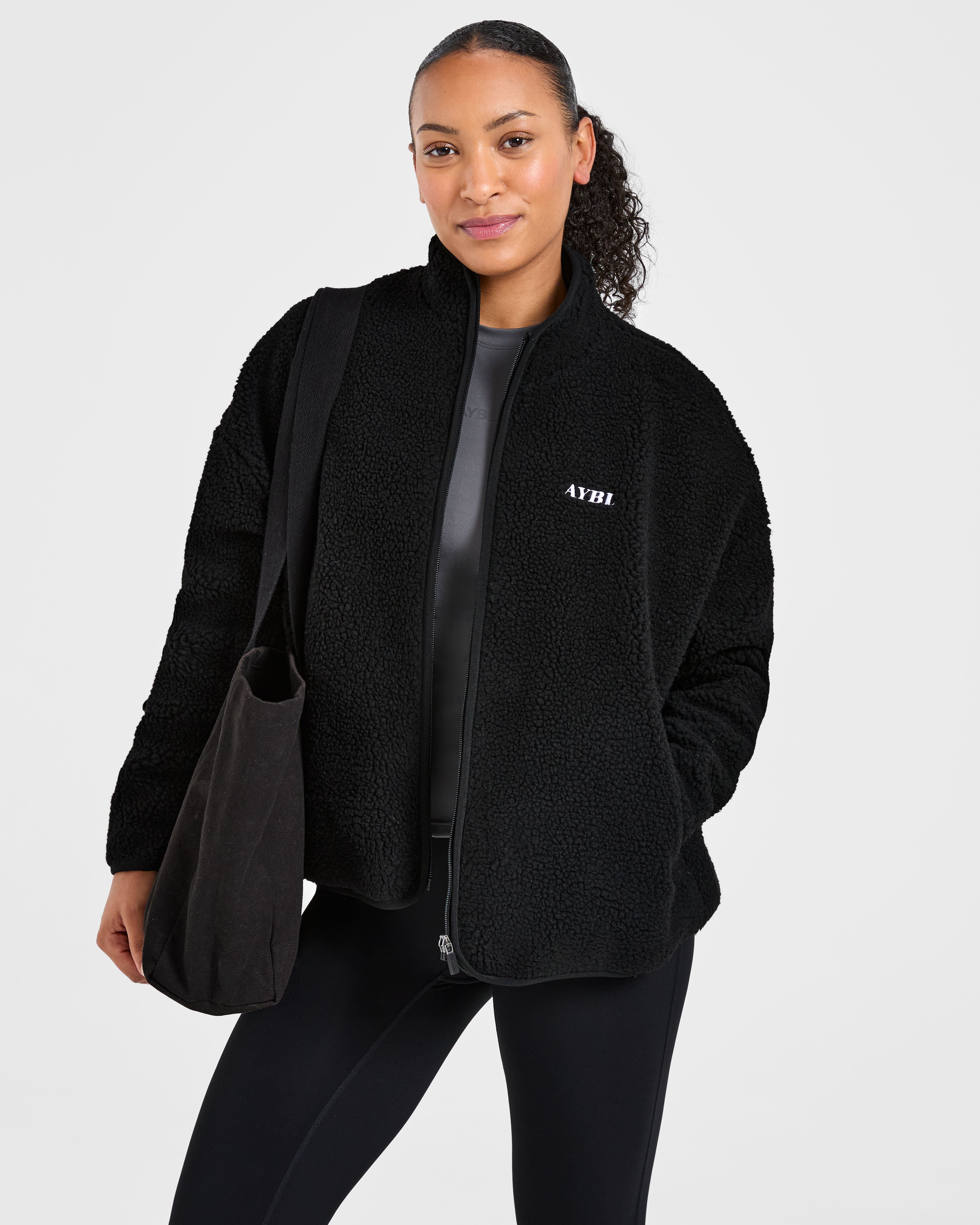 Oversized Zip Up Fleece Jacket - Noir