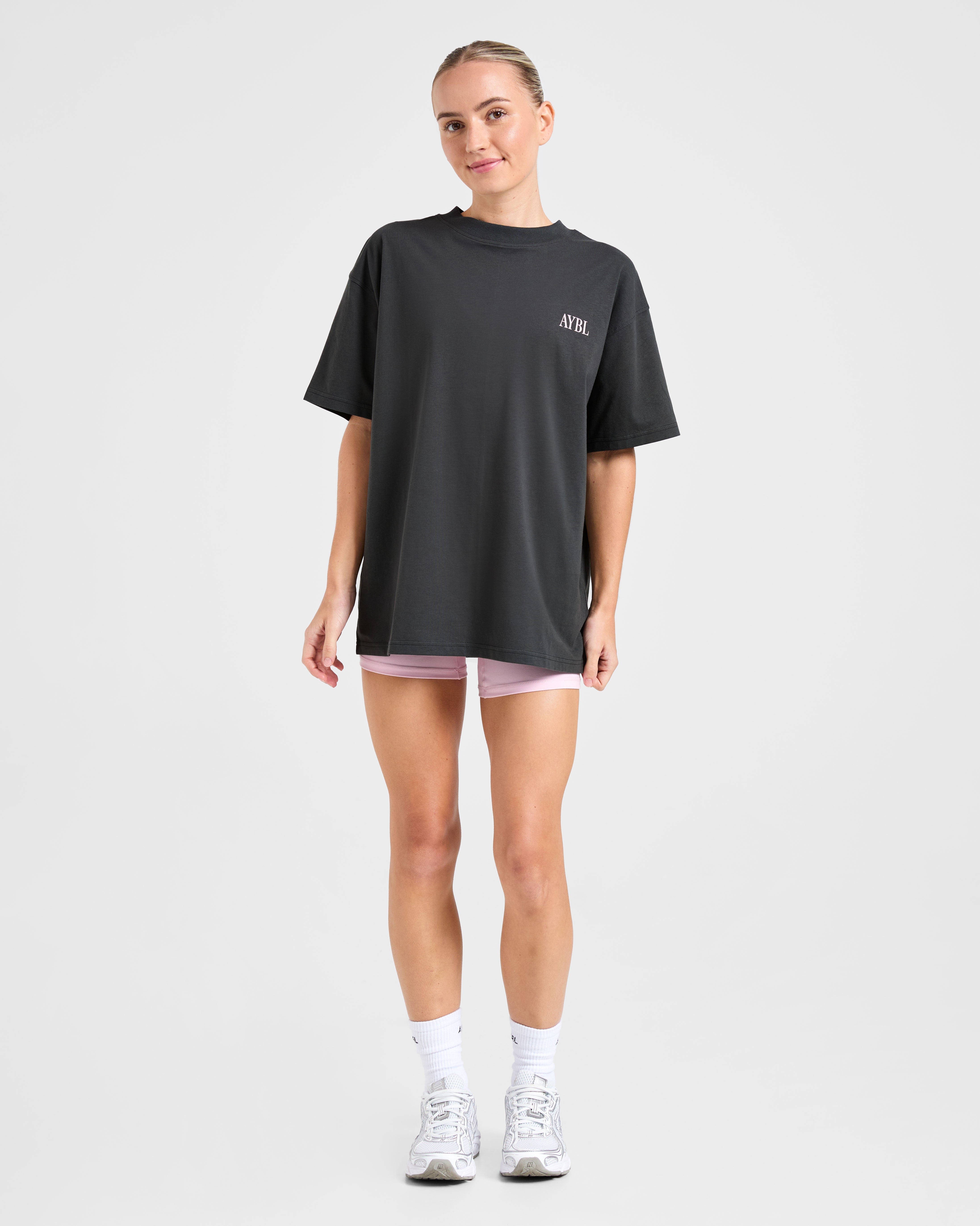 AYBL Strength Studio Oversized T Shirt - Charcoal/Rose