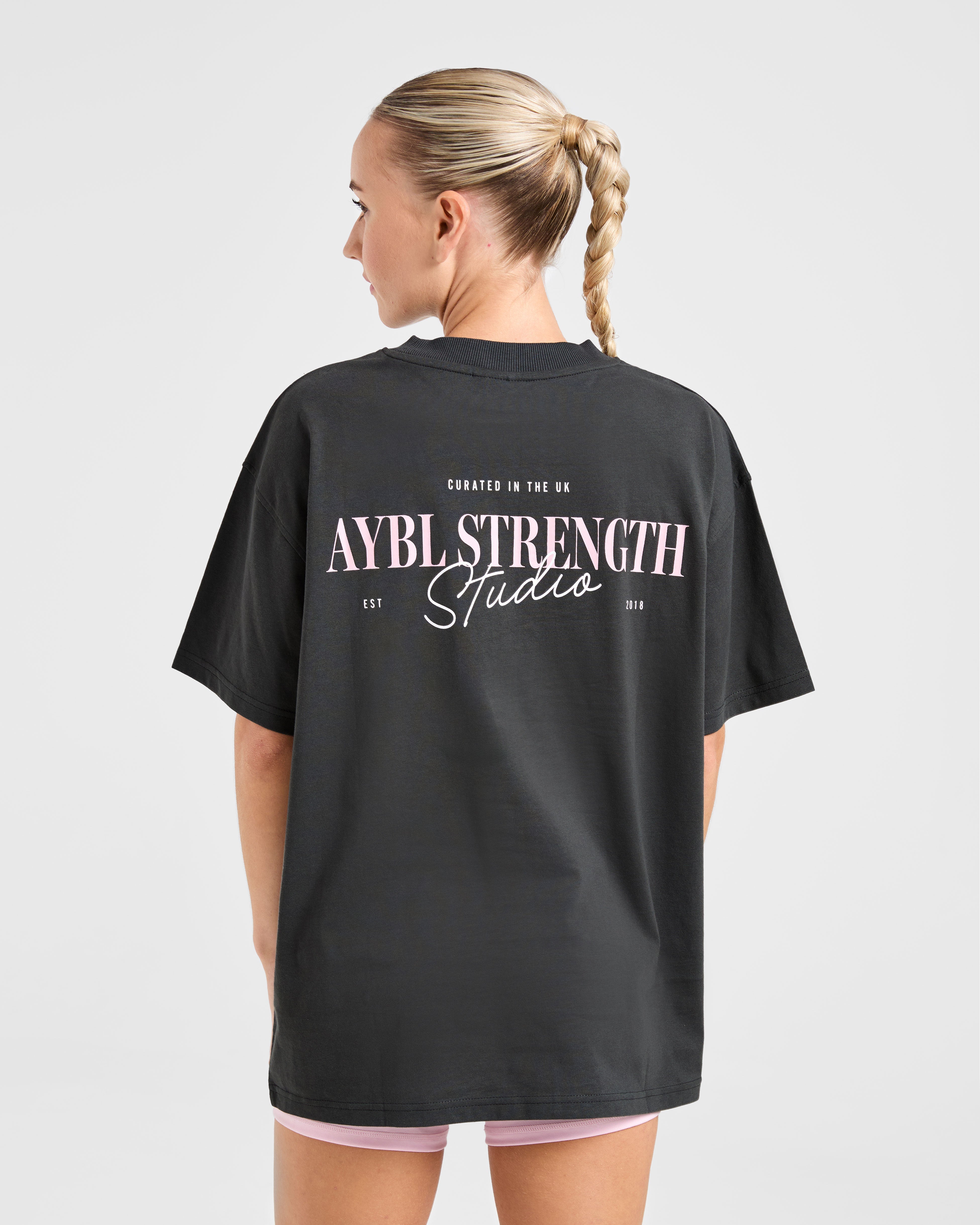 AYBL Strength Studio Oversized T Shirt - Charcoal/Rose