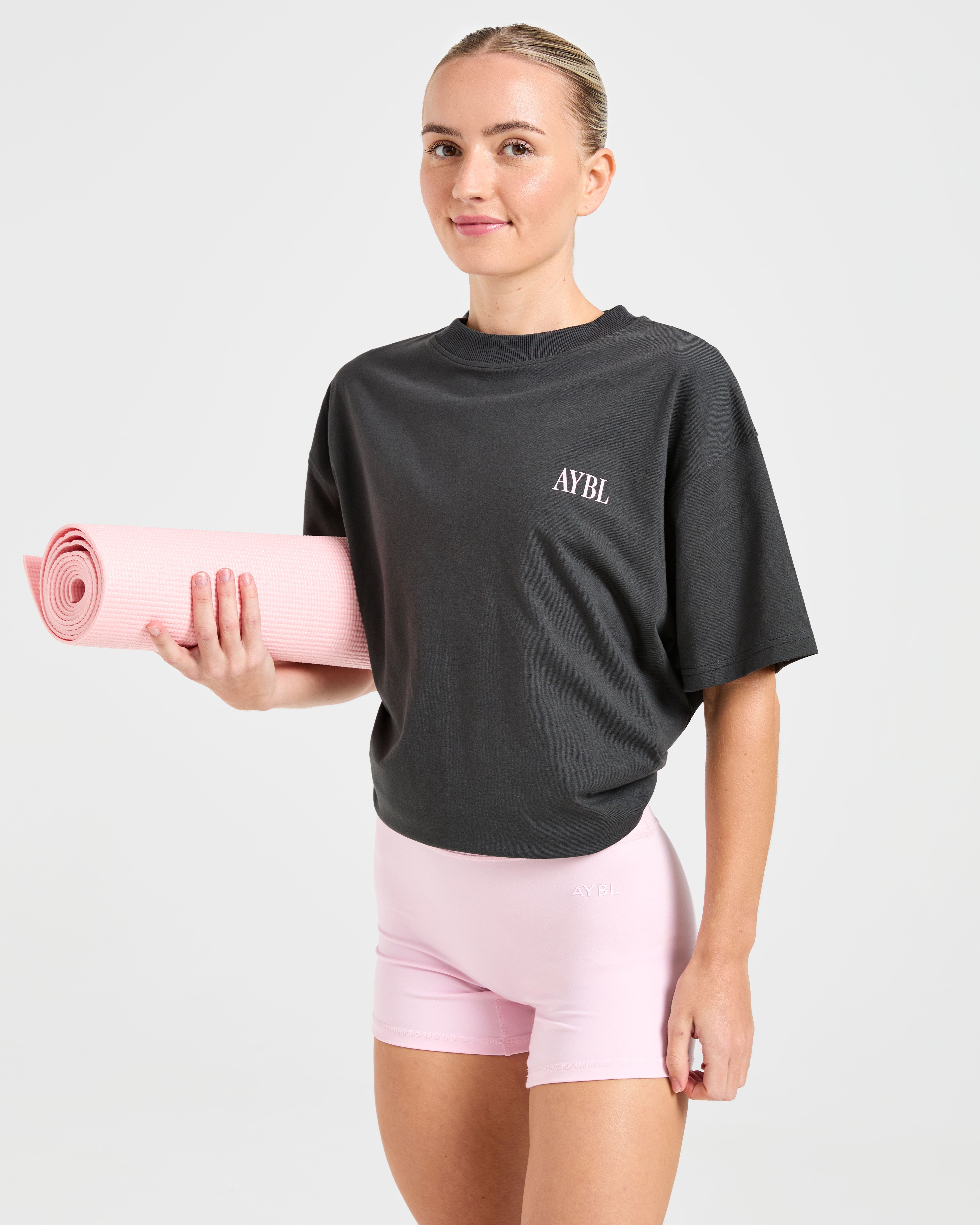 AYBL Strength Studio Oversized T Shirt - Charcoal/Rose