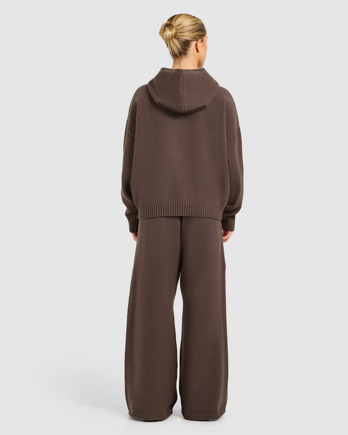 Varsity Oversized Knitted Zip Up Hoodie - Marron