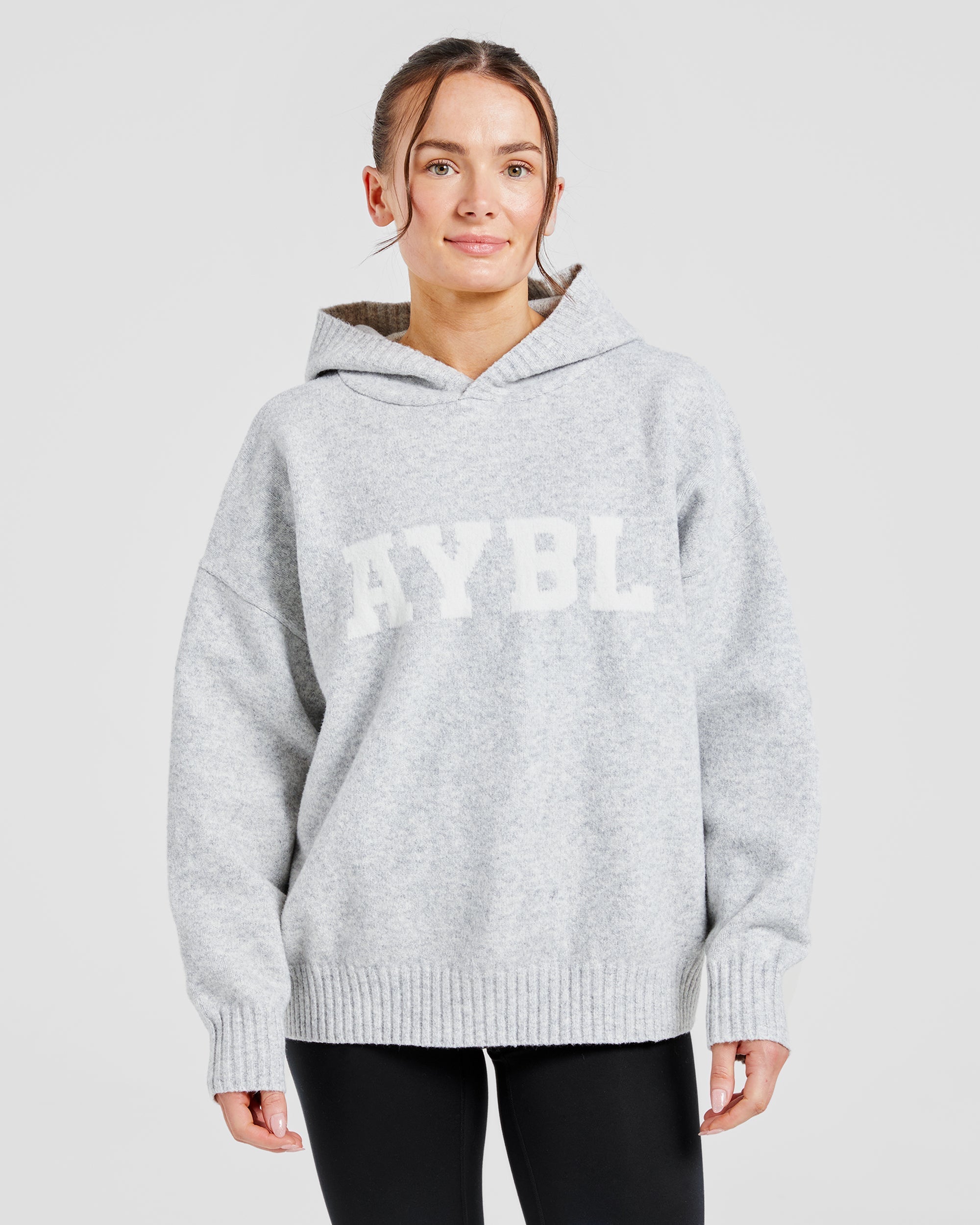 Varsity Oversized Knitted Hoodie - Gris Marl