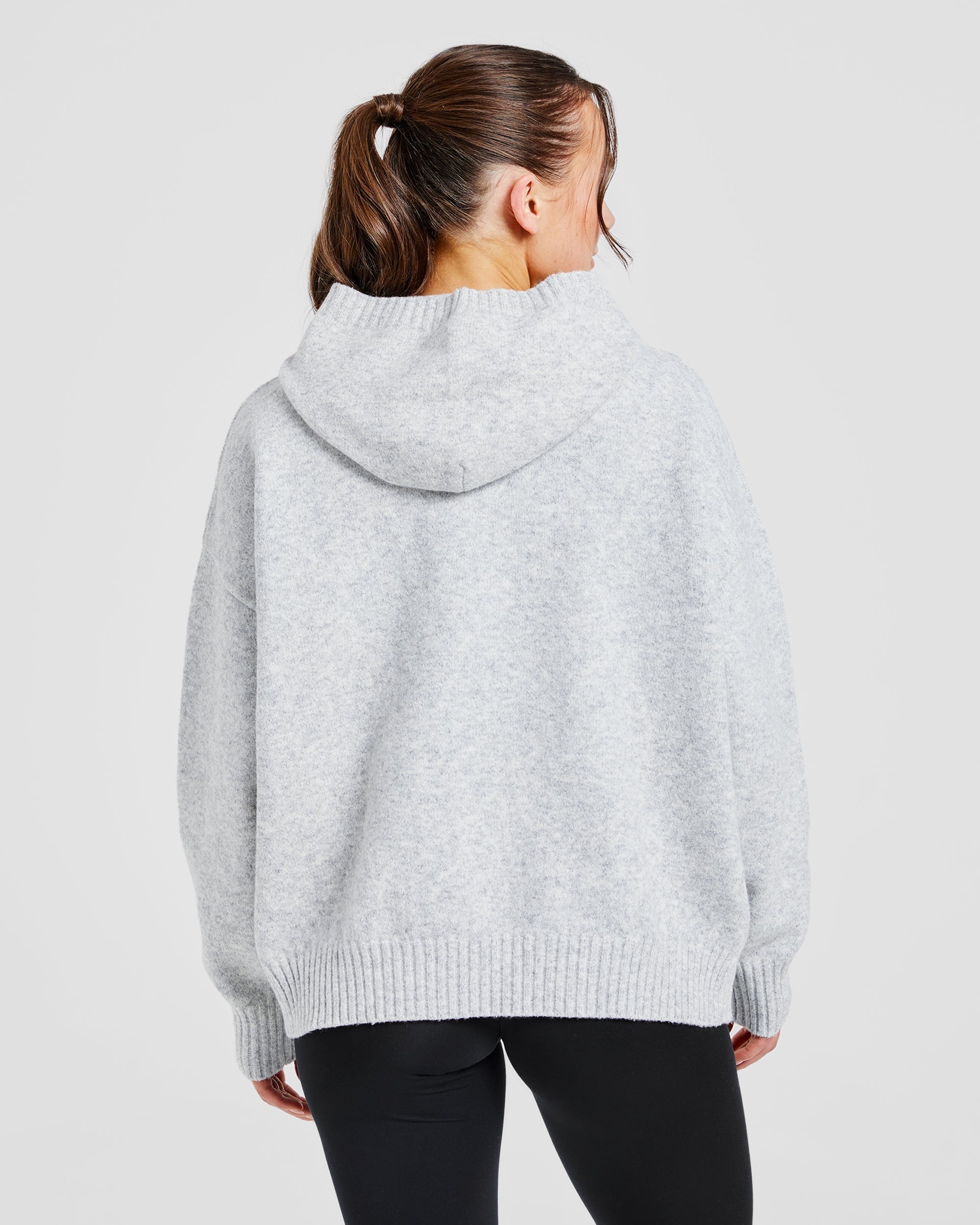 Varsity Oversized Knitted Hoodie - Gris Marl