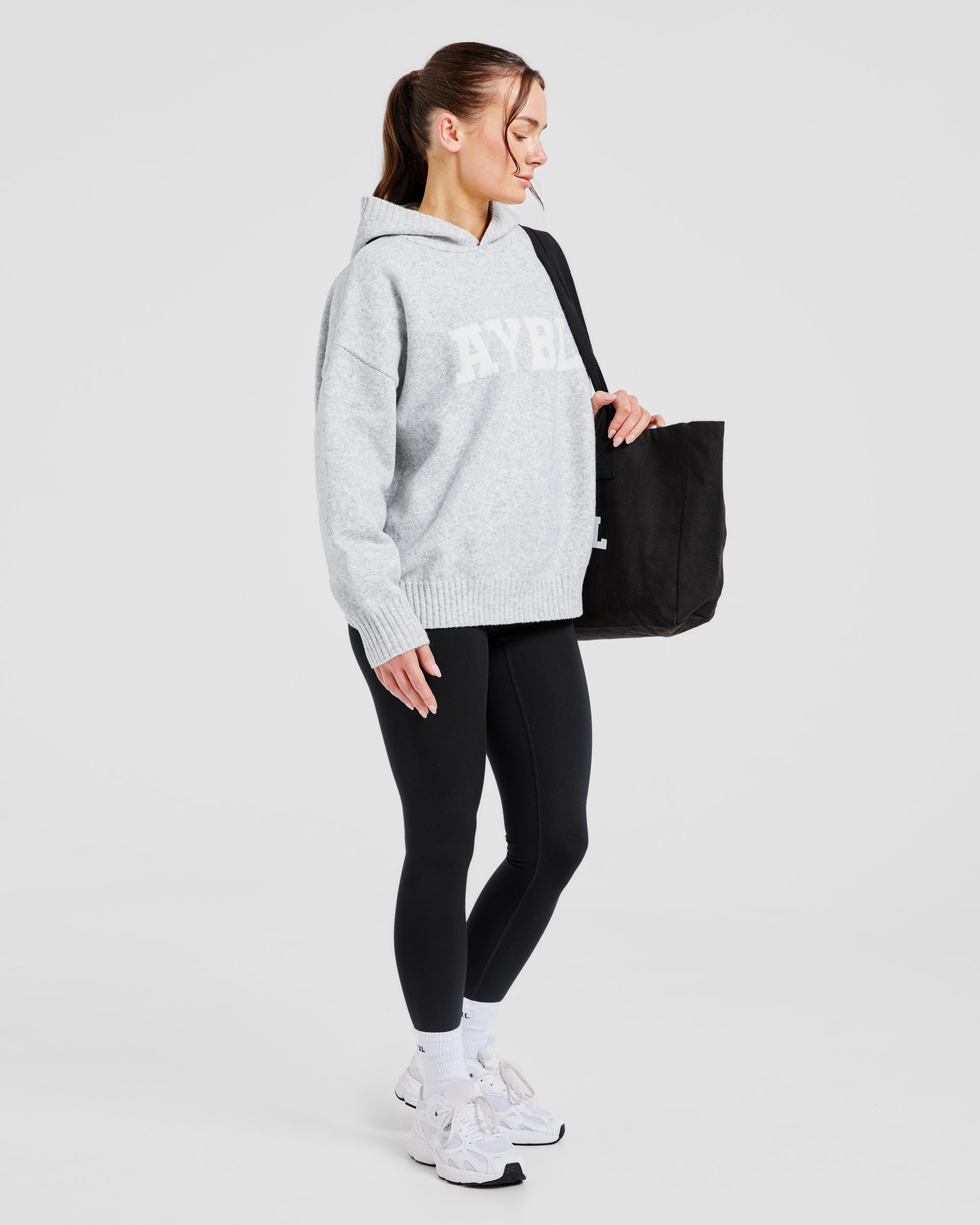 Varsity Oversized Knitted Hoodie - Gris Marl