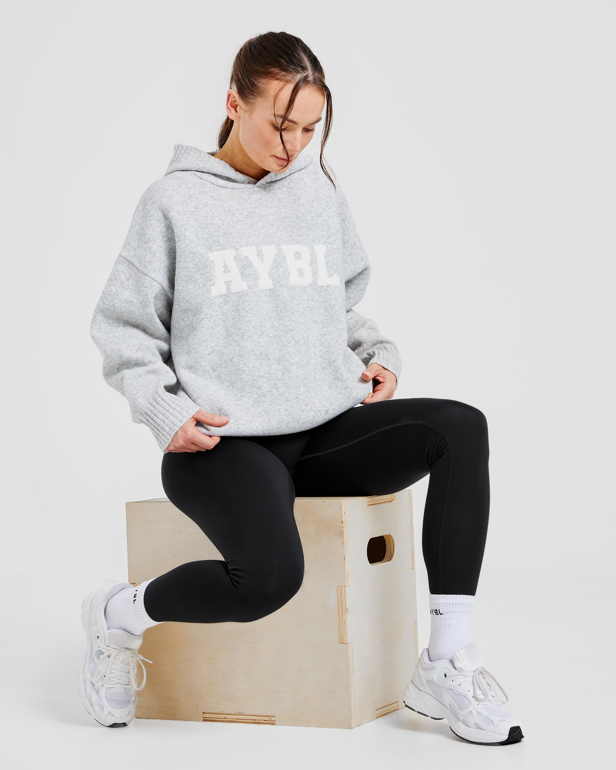 Varsity Oversized Knitted Hoodie - Gris Marl