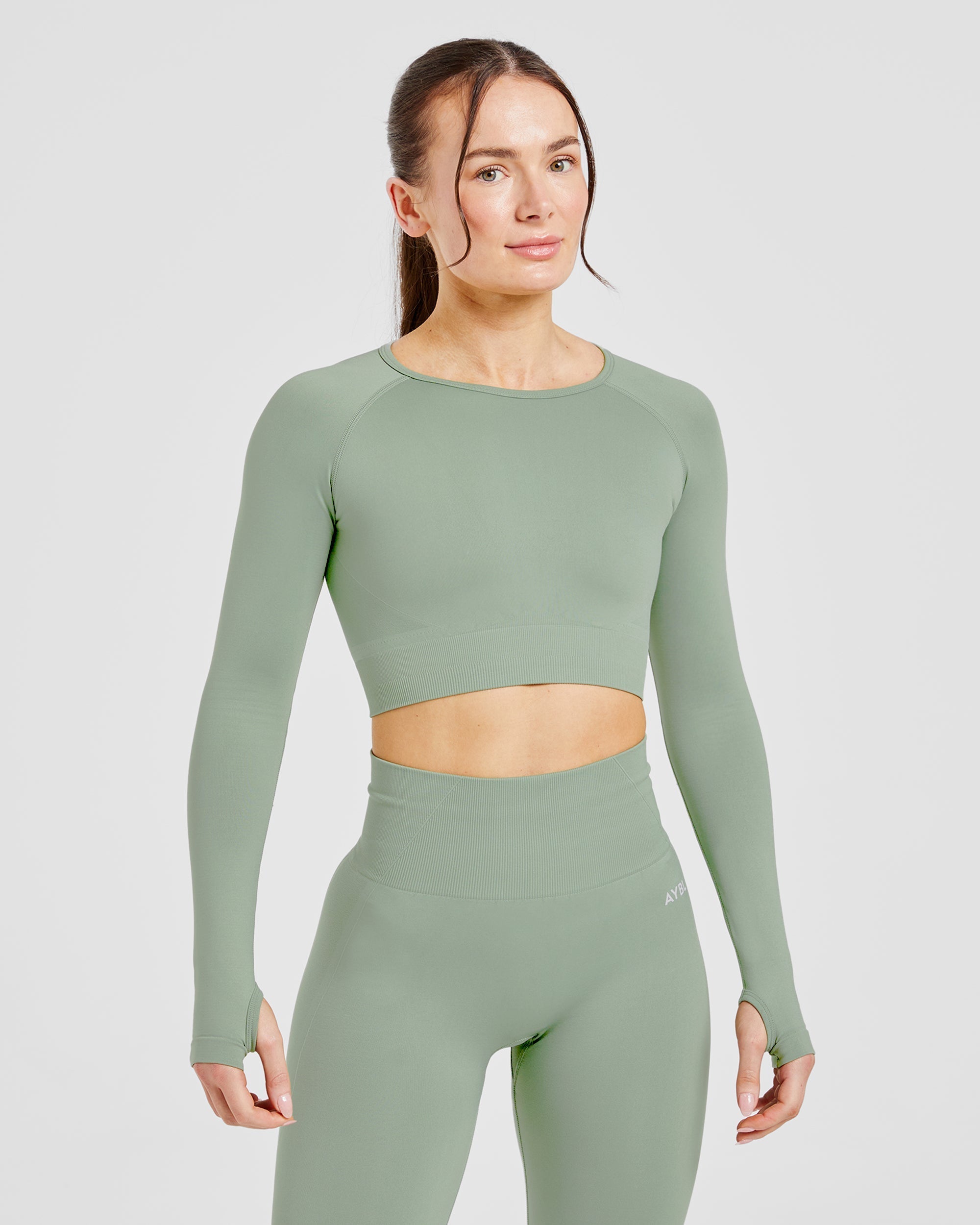 Empower Seamless Long Sleeve Crop Top - Grove Vert