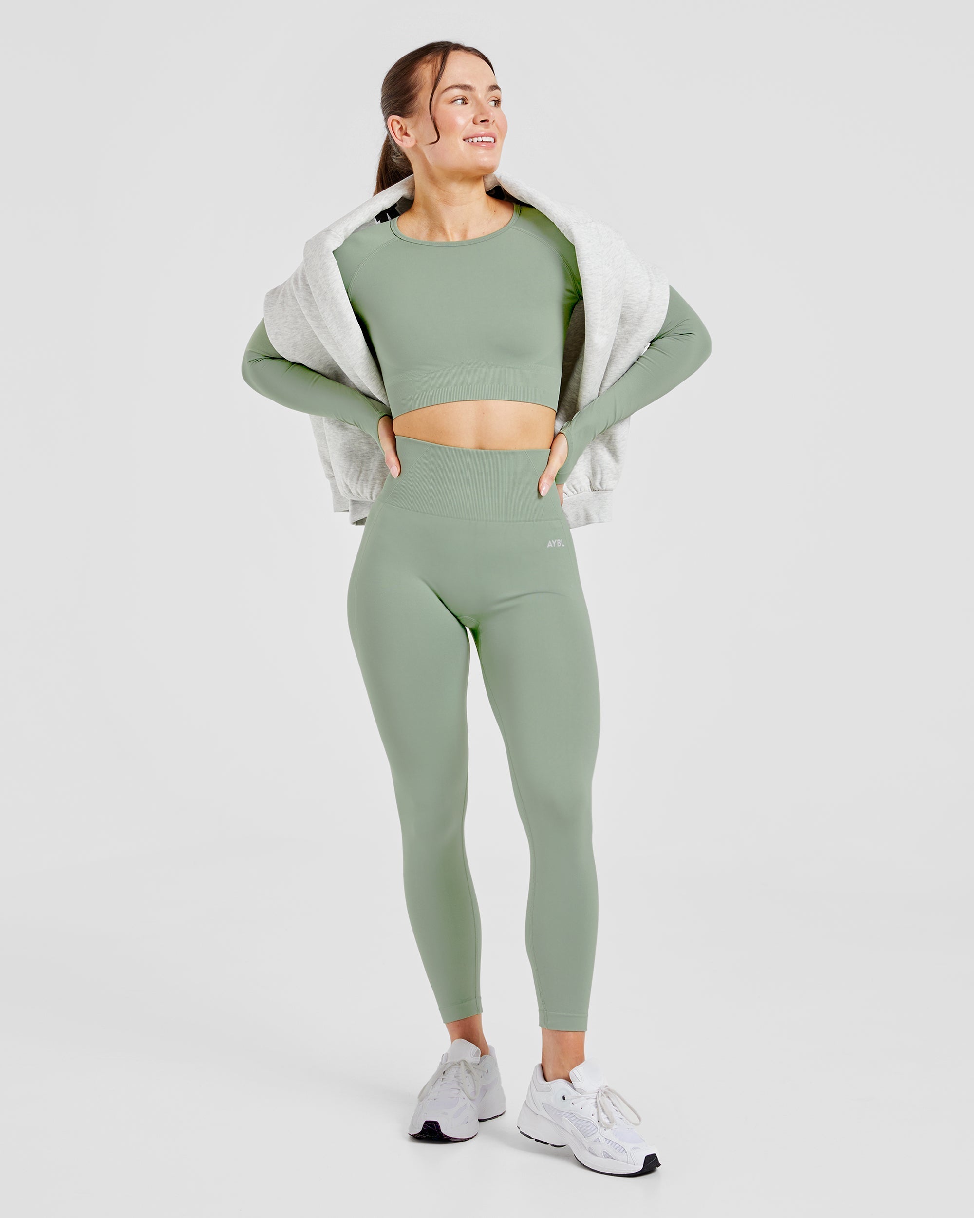 Empower Seamless Long Sleeve Crop Top - Grove Vert