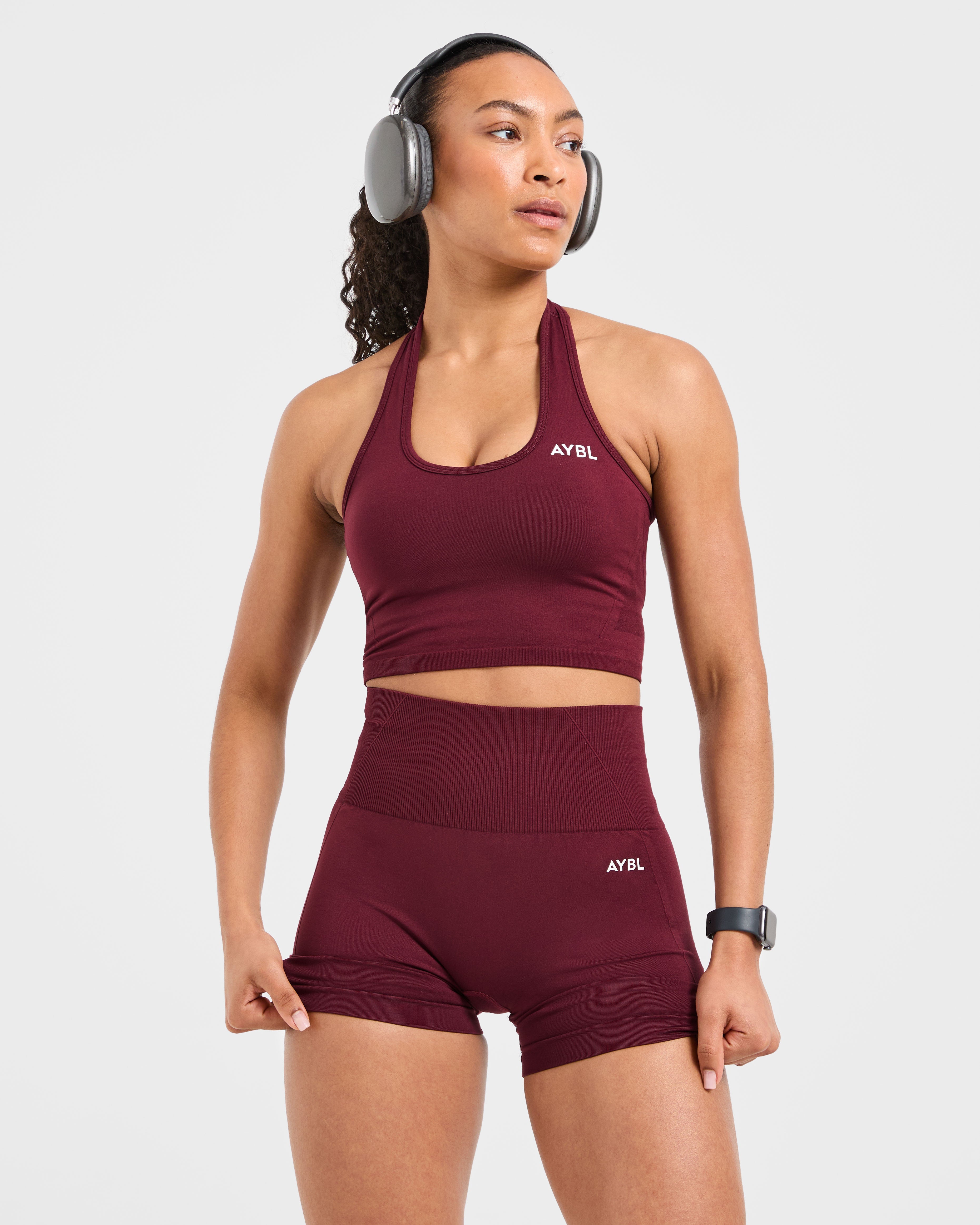 Empower Seamless Halterneck Crop Top - Rouge Wine