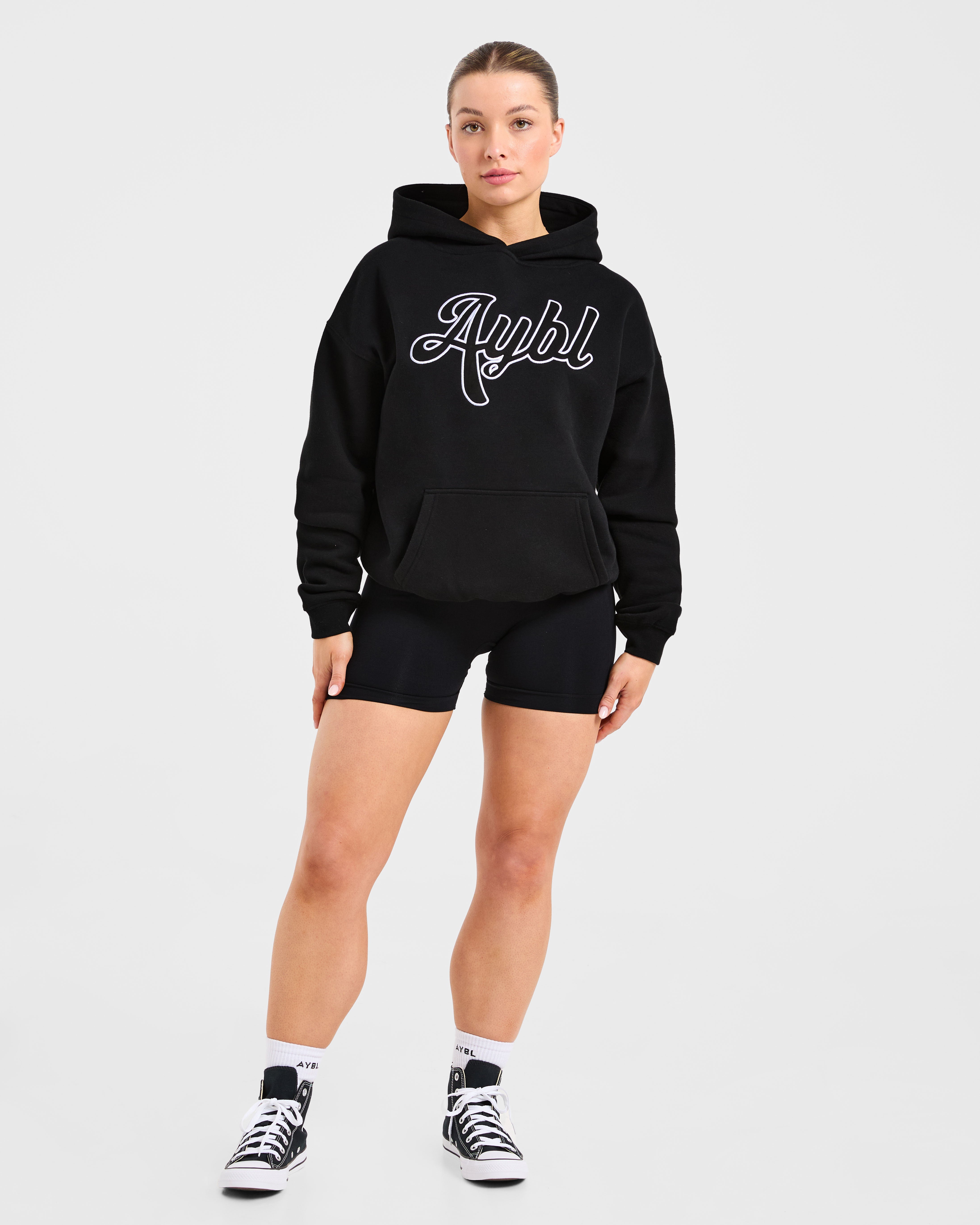 Script Embroidered Oversized Hoodie - Noir