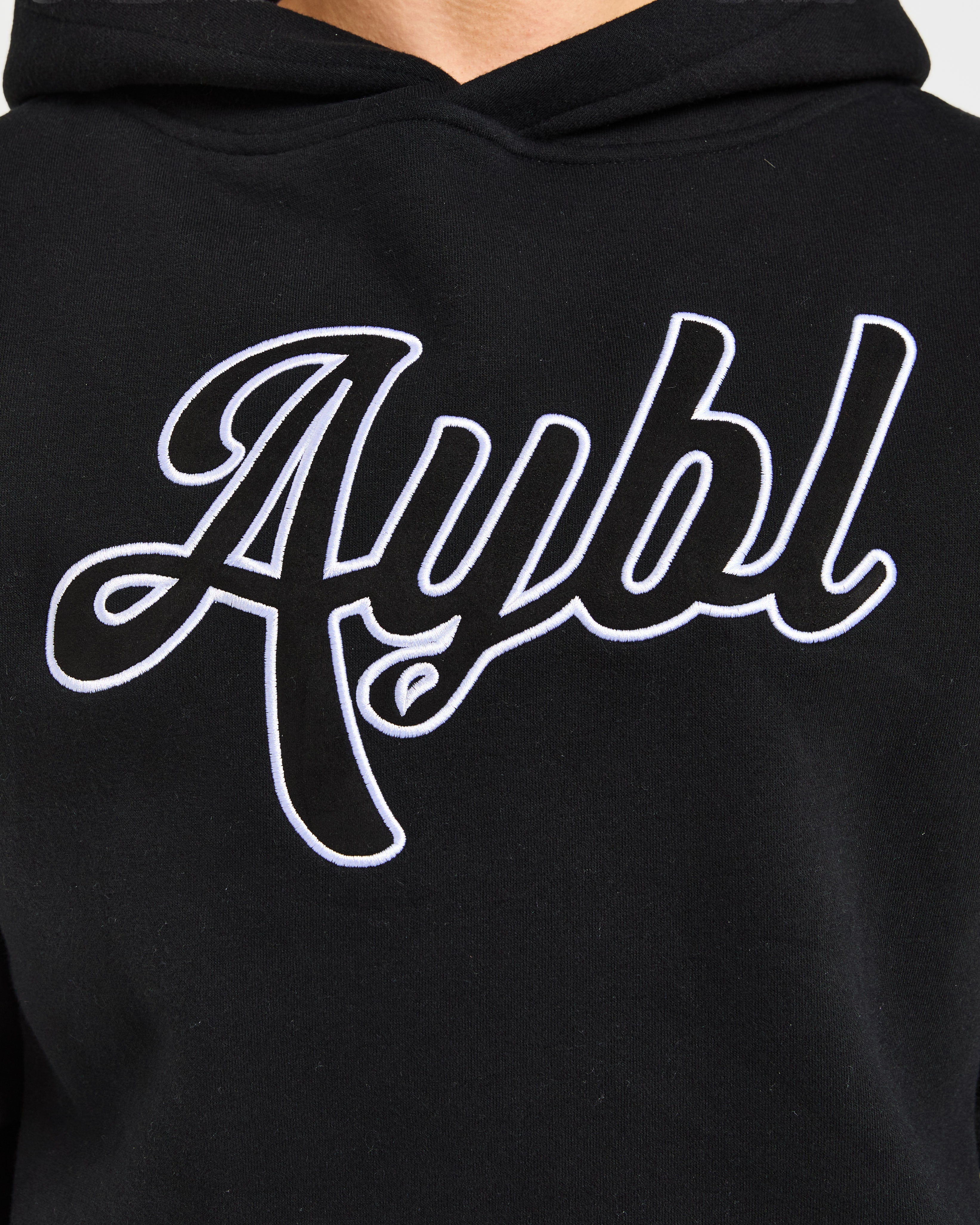 Script Embroidered Oversized Hoodie - Noir