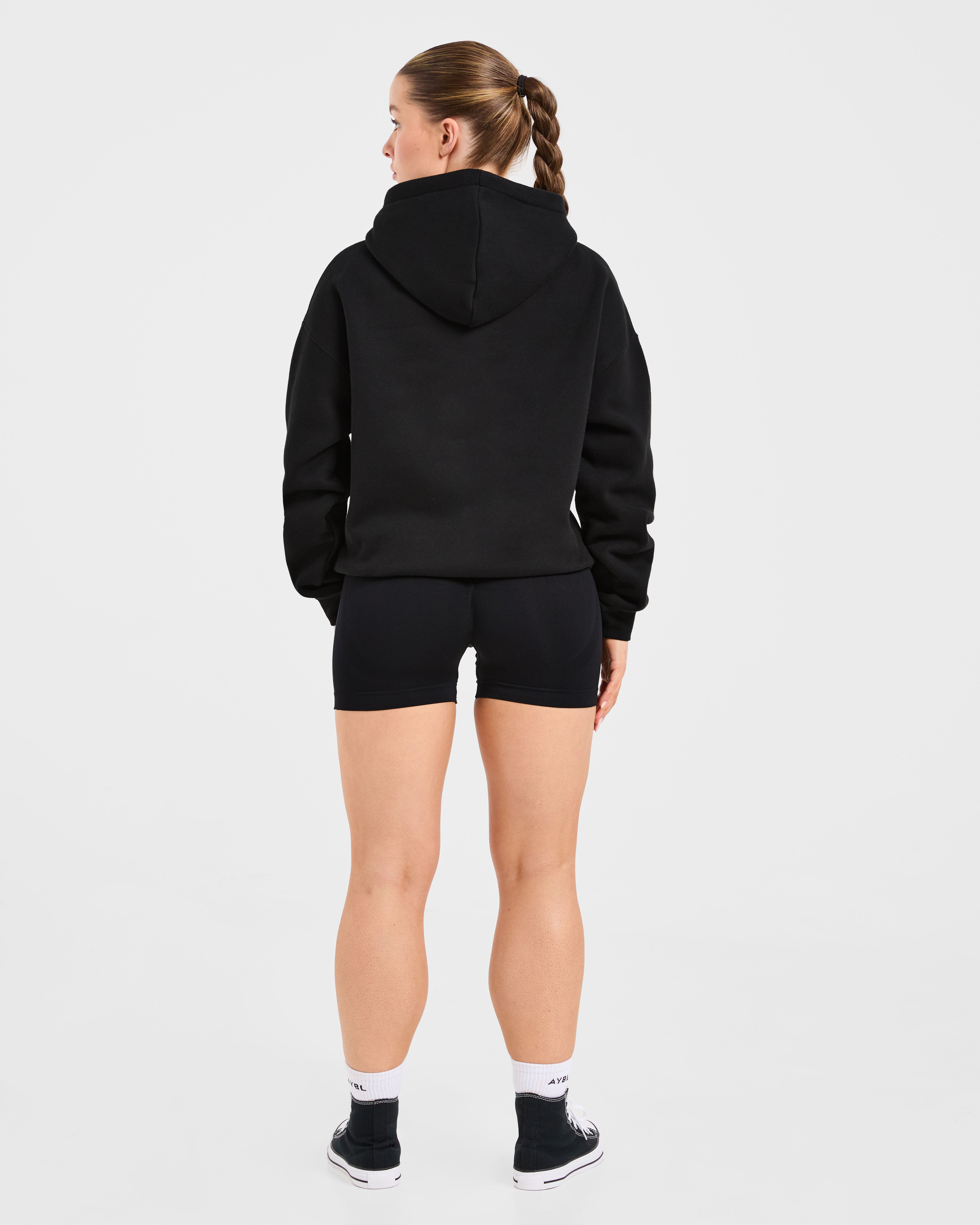 Script Embroidered Oversized Hoodie - Noir