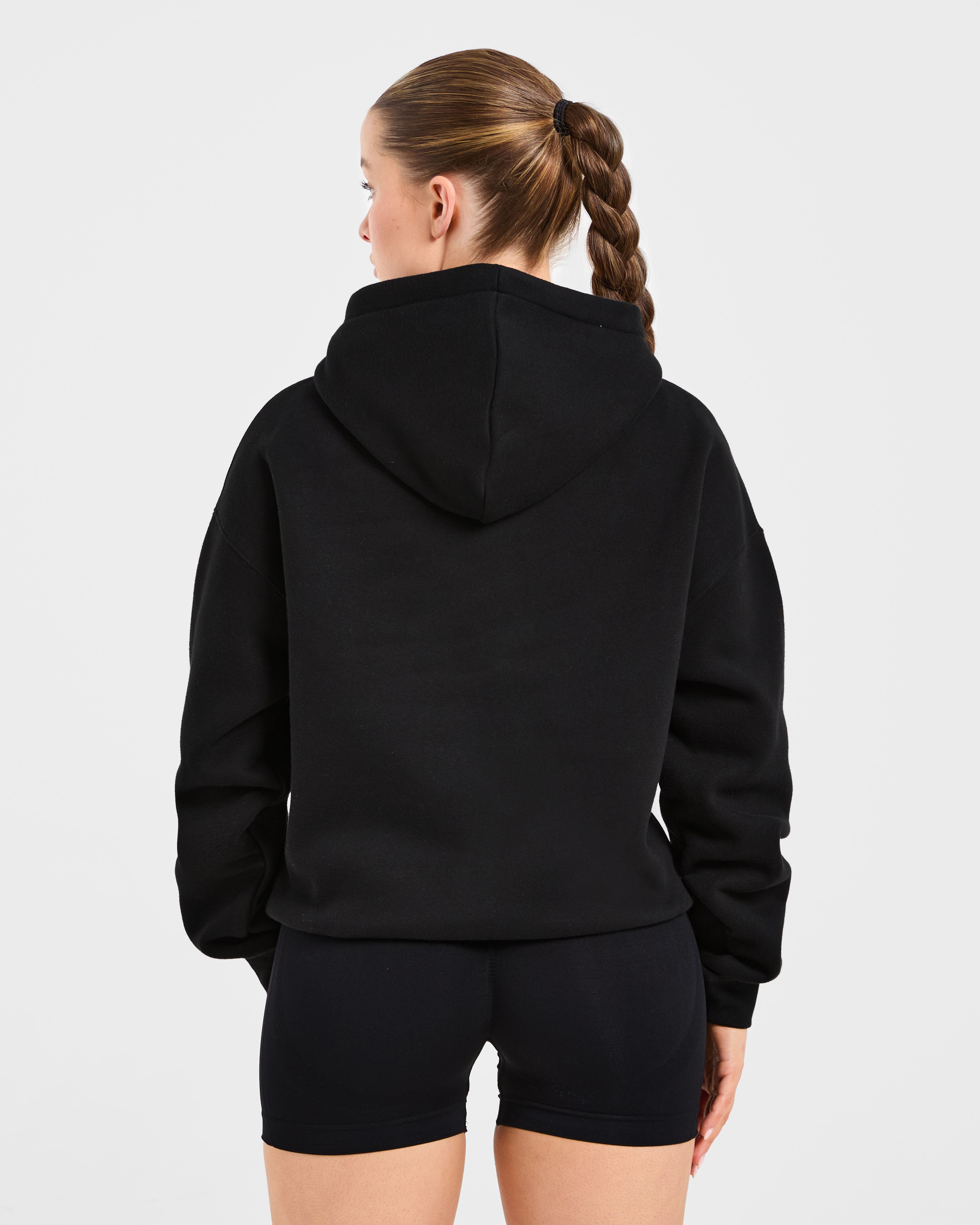 Script Embroidered Oversized Hoodie - Noir