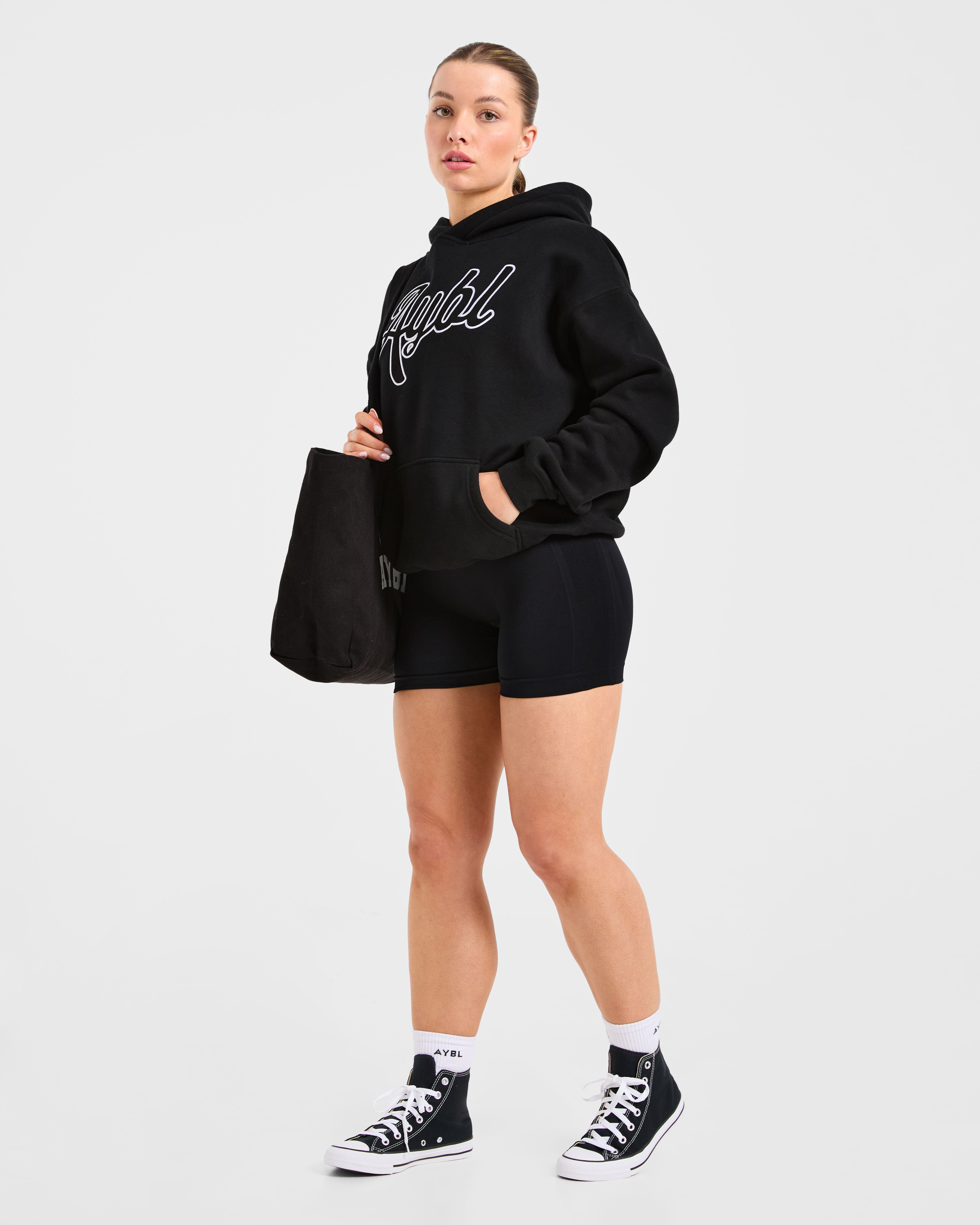 Script Embroidered Oversized Hoodie - Noir