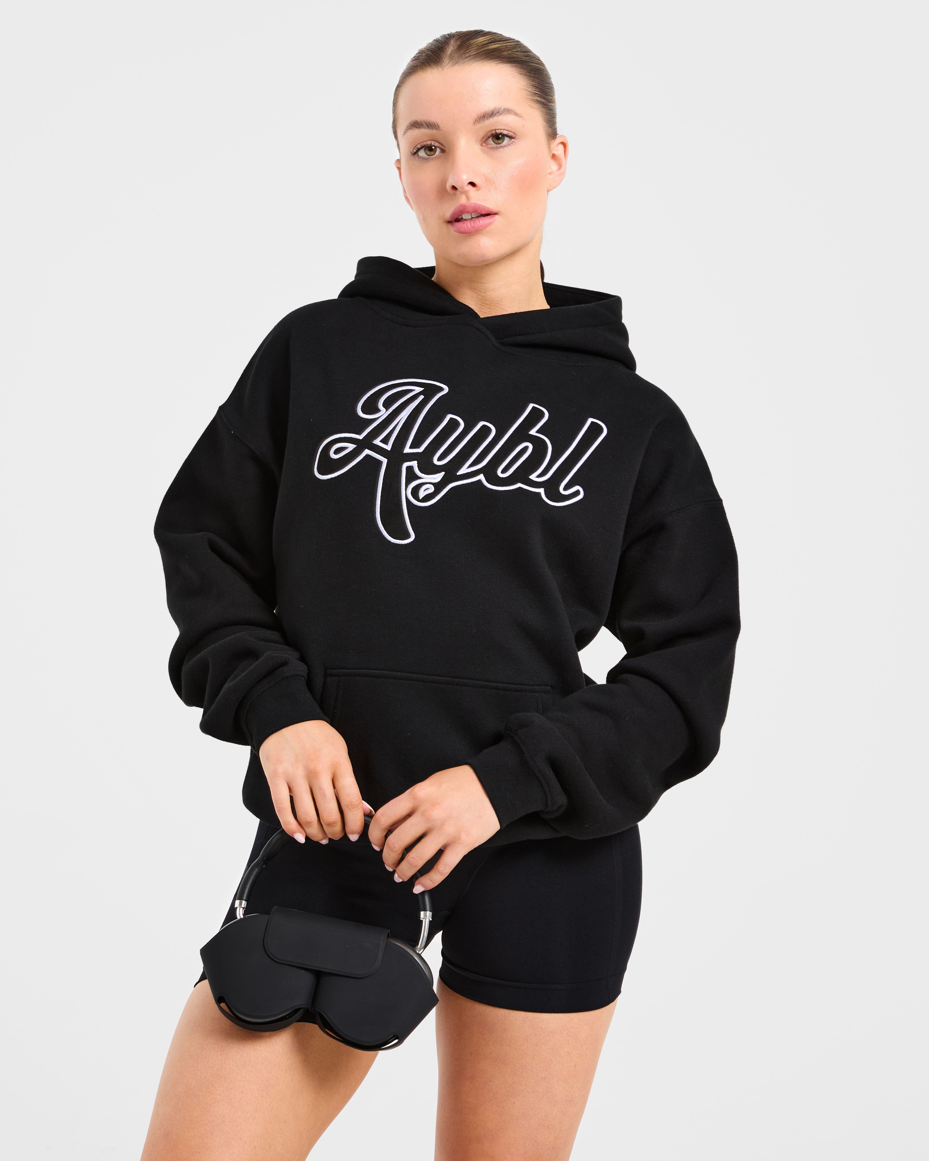 Script Embroidered Oversized Hoodie - Noir