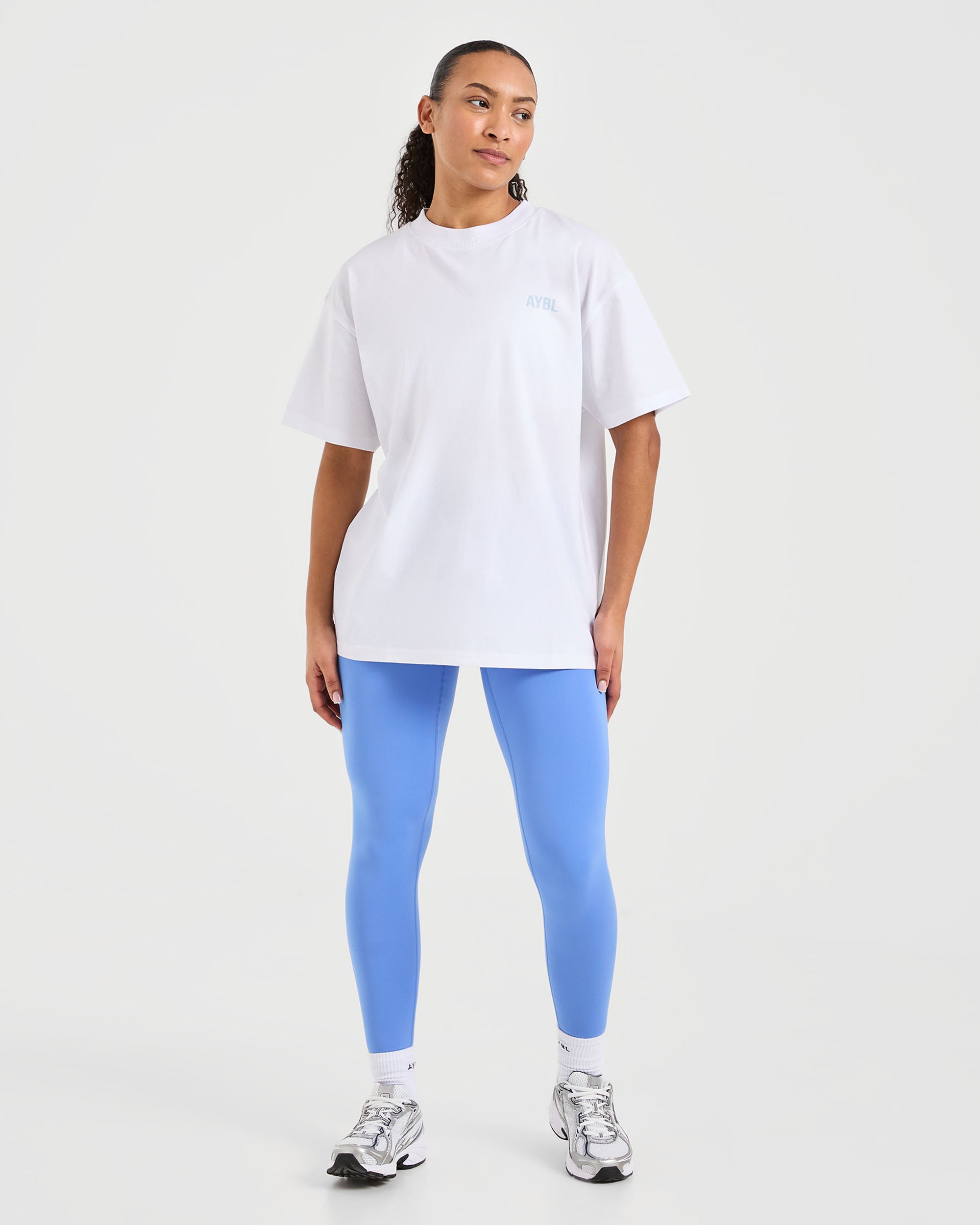 Show Up Oversized T Shirt - Blanc/Bleu