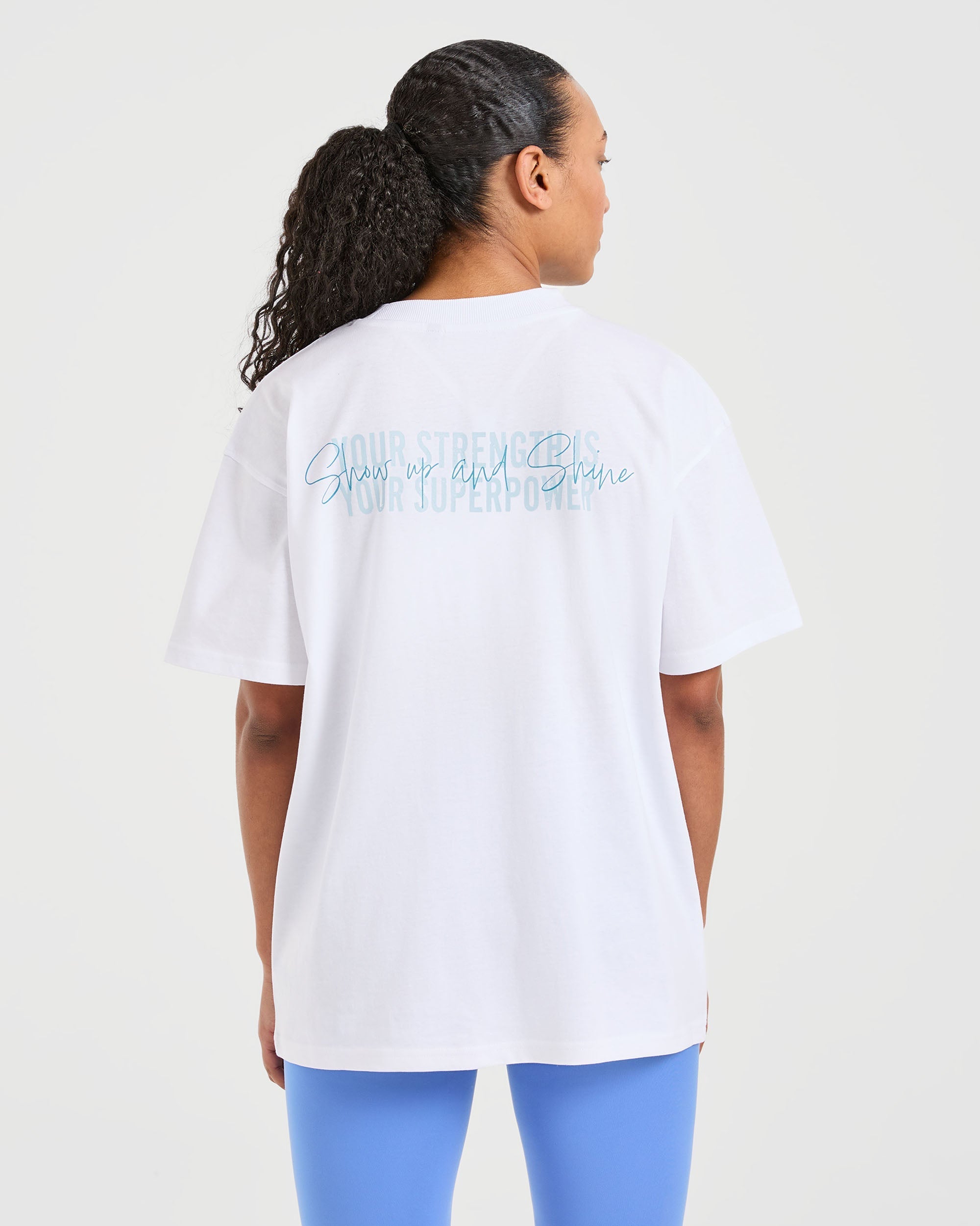 Show Up Oversized T Shirt - Blanc/Bleu