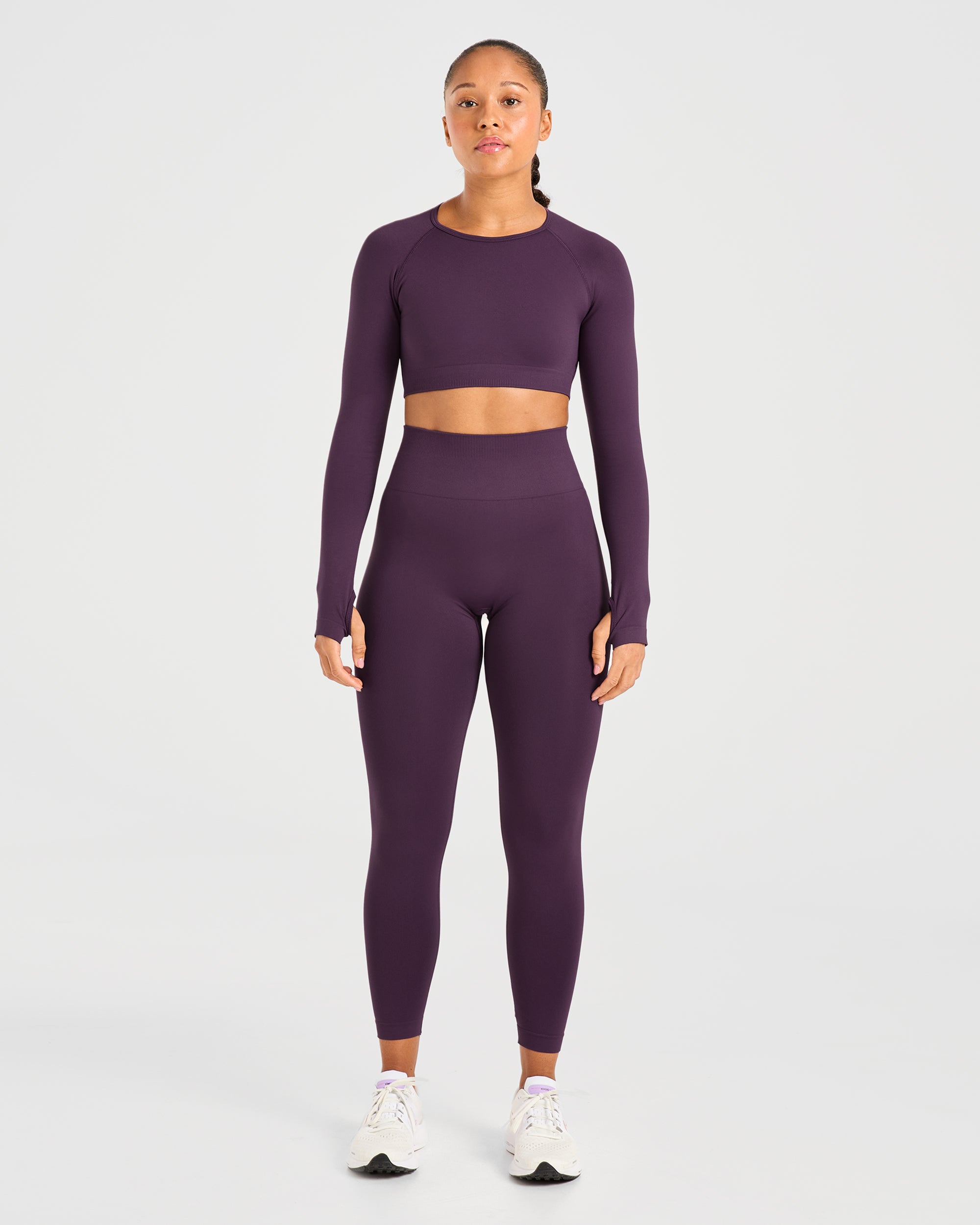 Power Seamless Long Sleeve Crop Top - Grape Wine