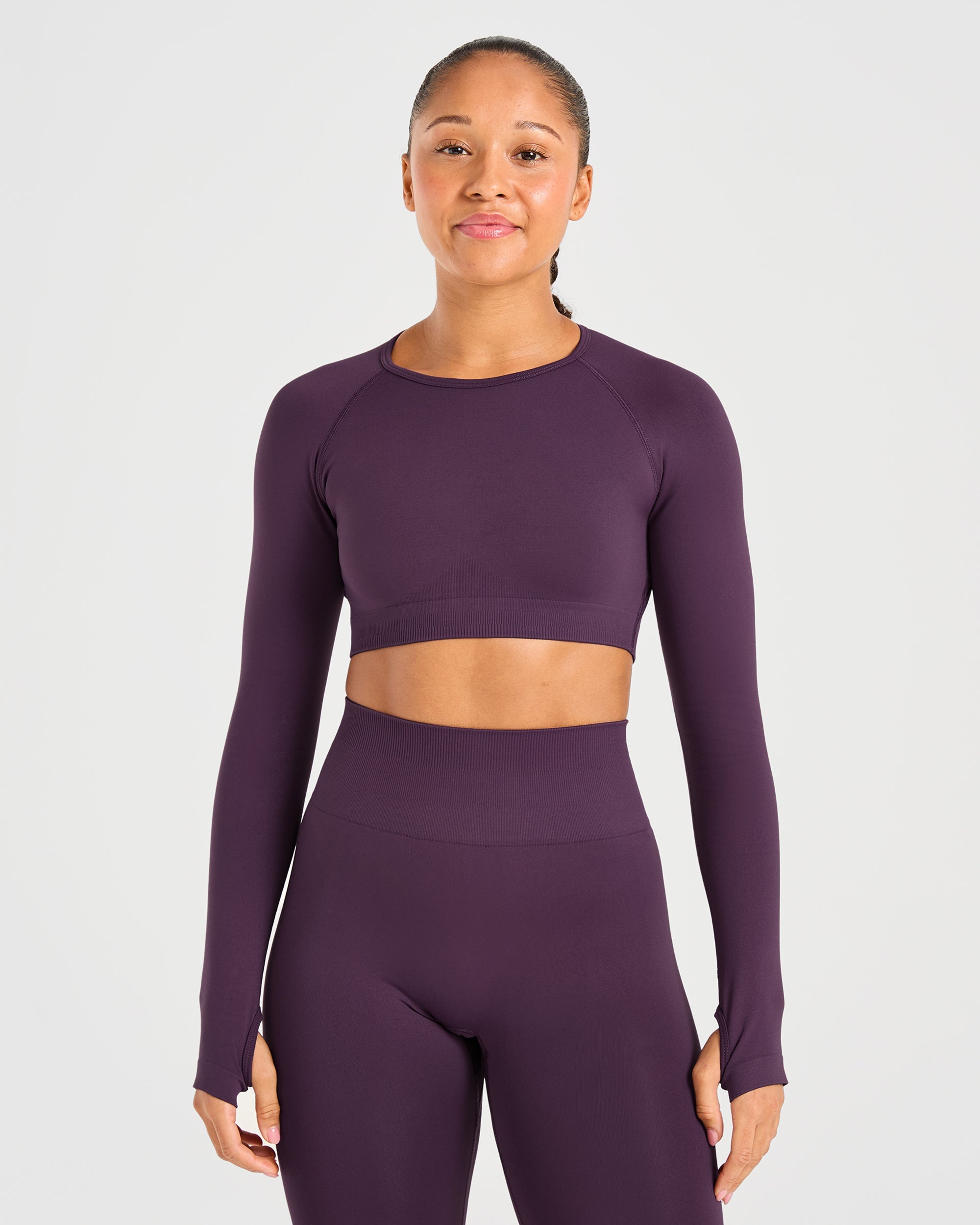 Power Seamless Long Sleeve Crop Top - Grape Wine