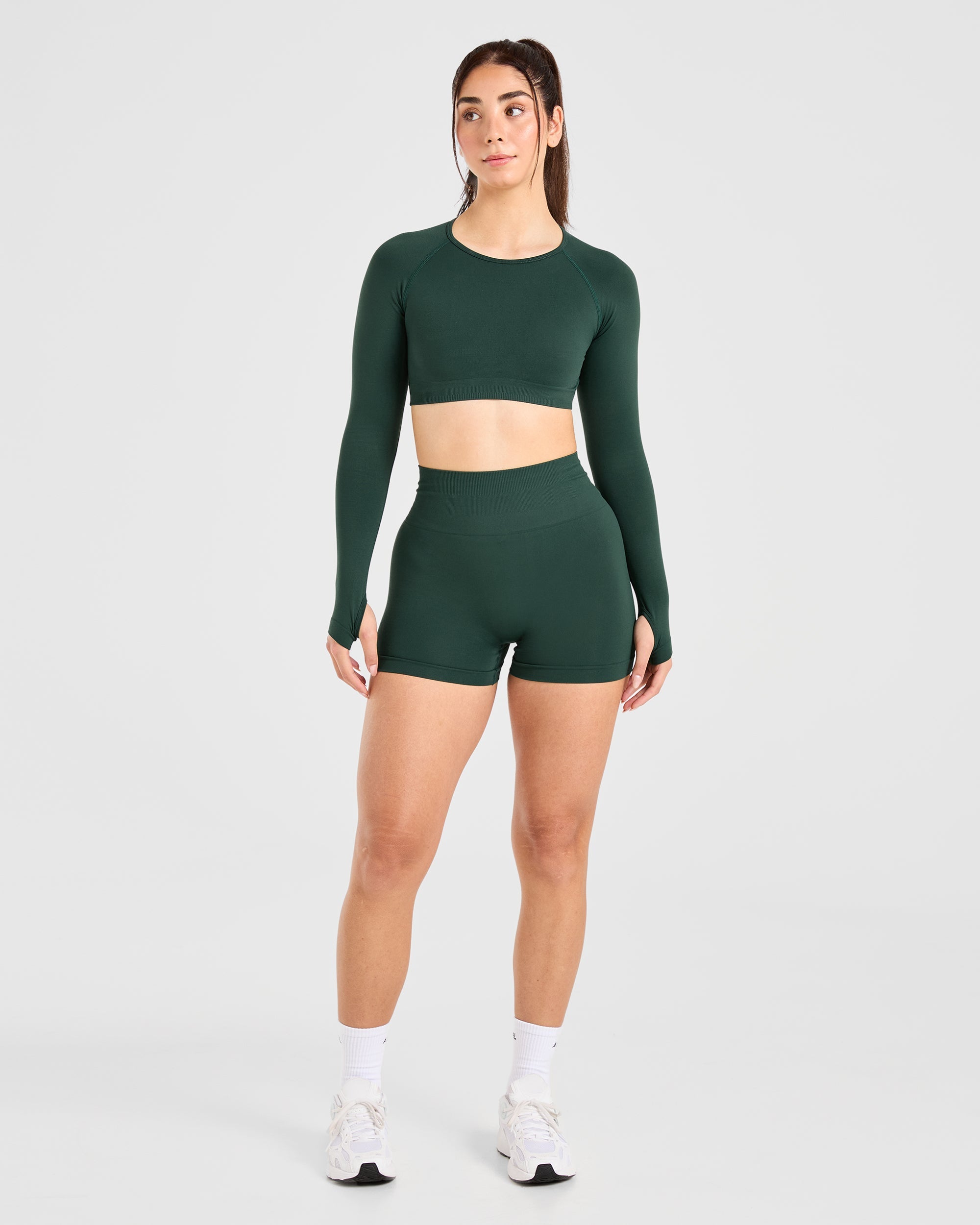 Power Seamless Long Sleeve Crop Top - Evergreen