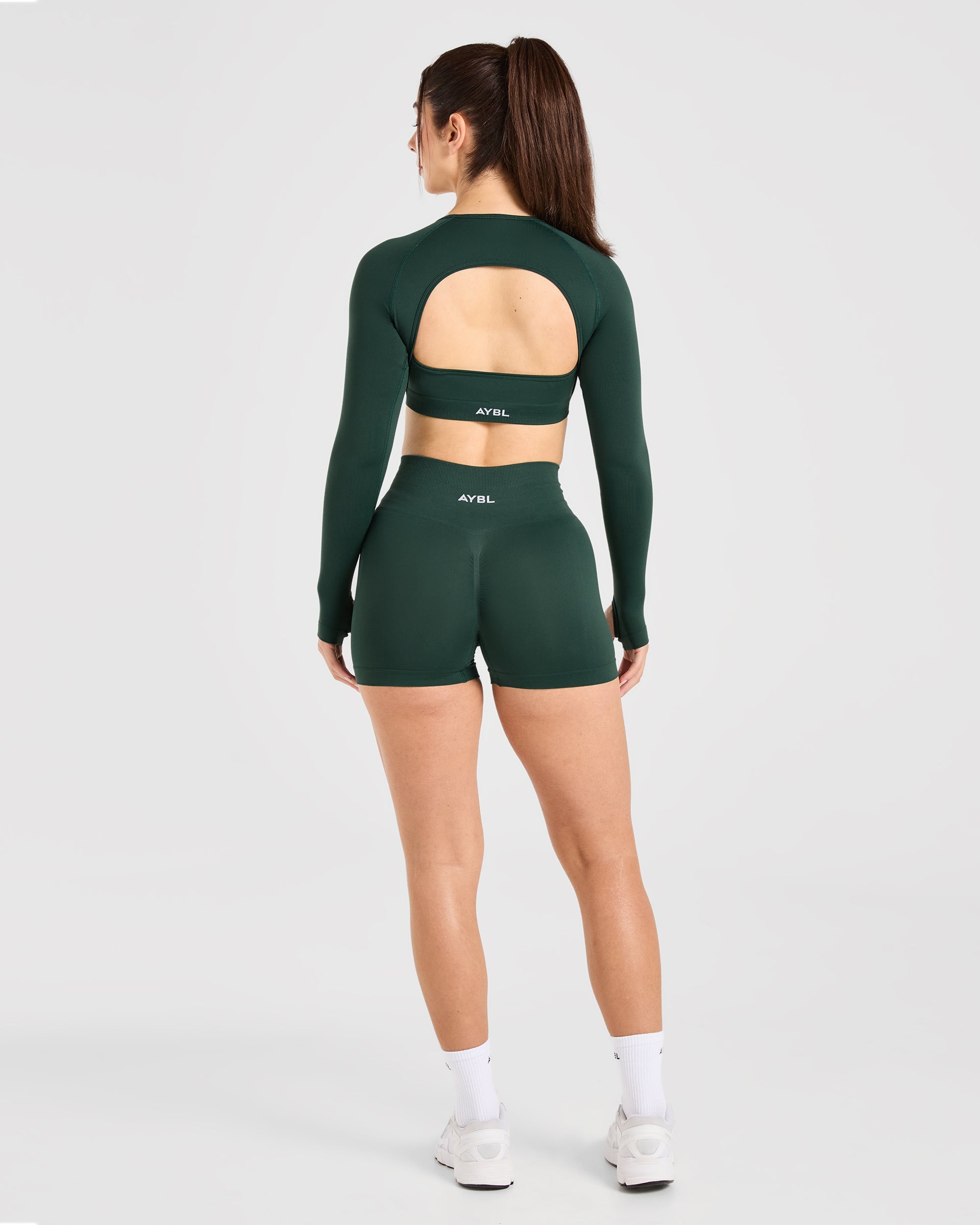 Power Seamless Long Sleeve Crop Top - Evergreen