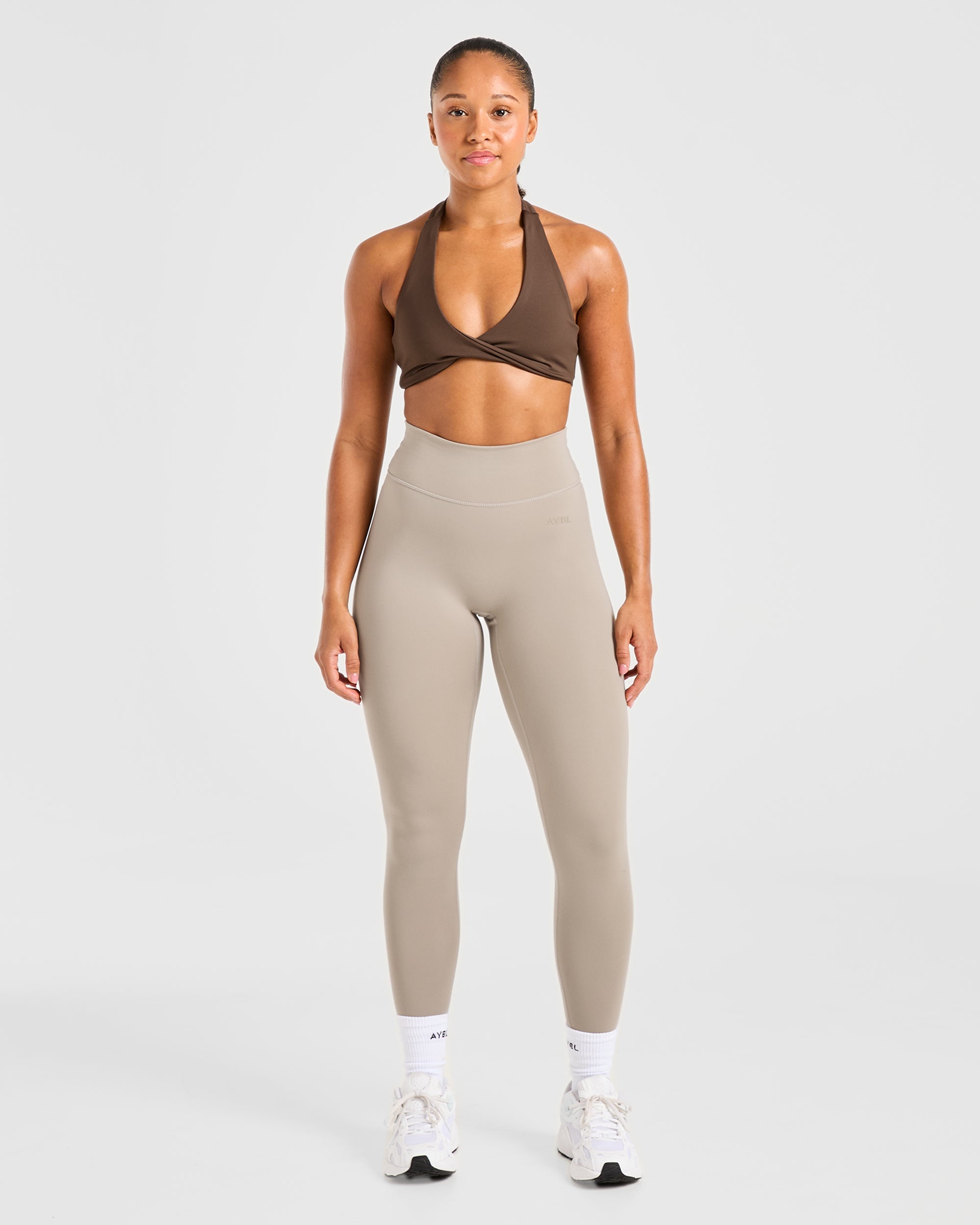 Essential Halterneck Sports Bra - Deep Cocoa Brun