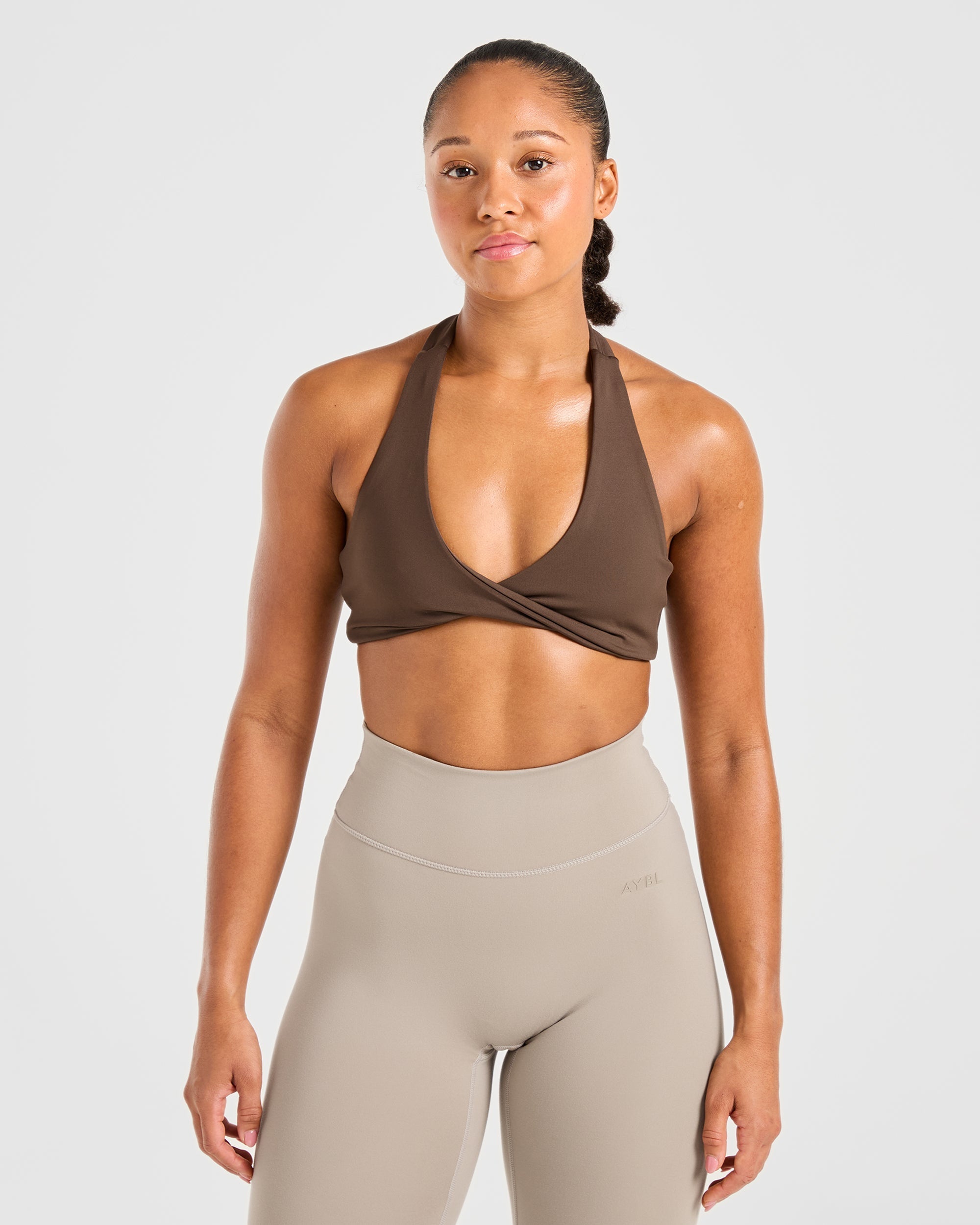 Essential Halterneck Sports Bra - Deep Cocoa Brun