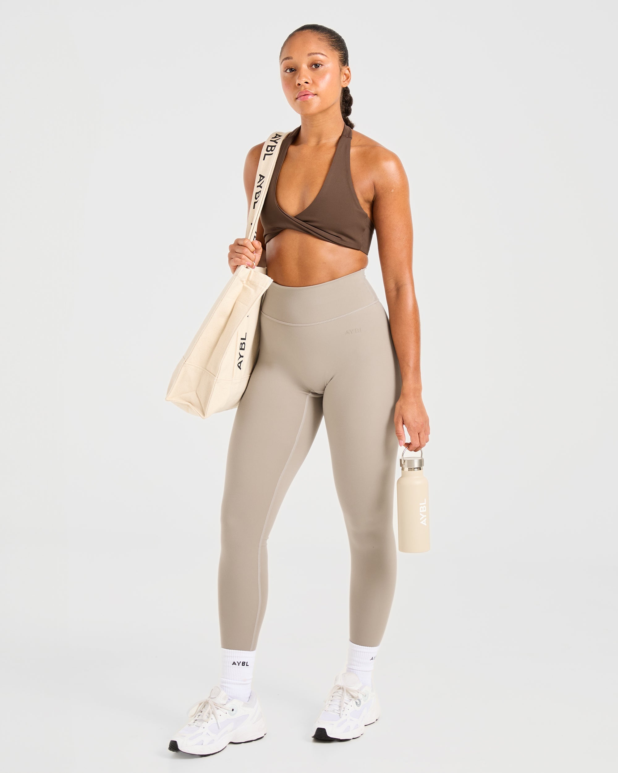 Essential Halterneck Sports Bra - Deep Cocoa Brun