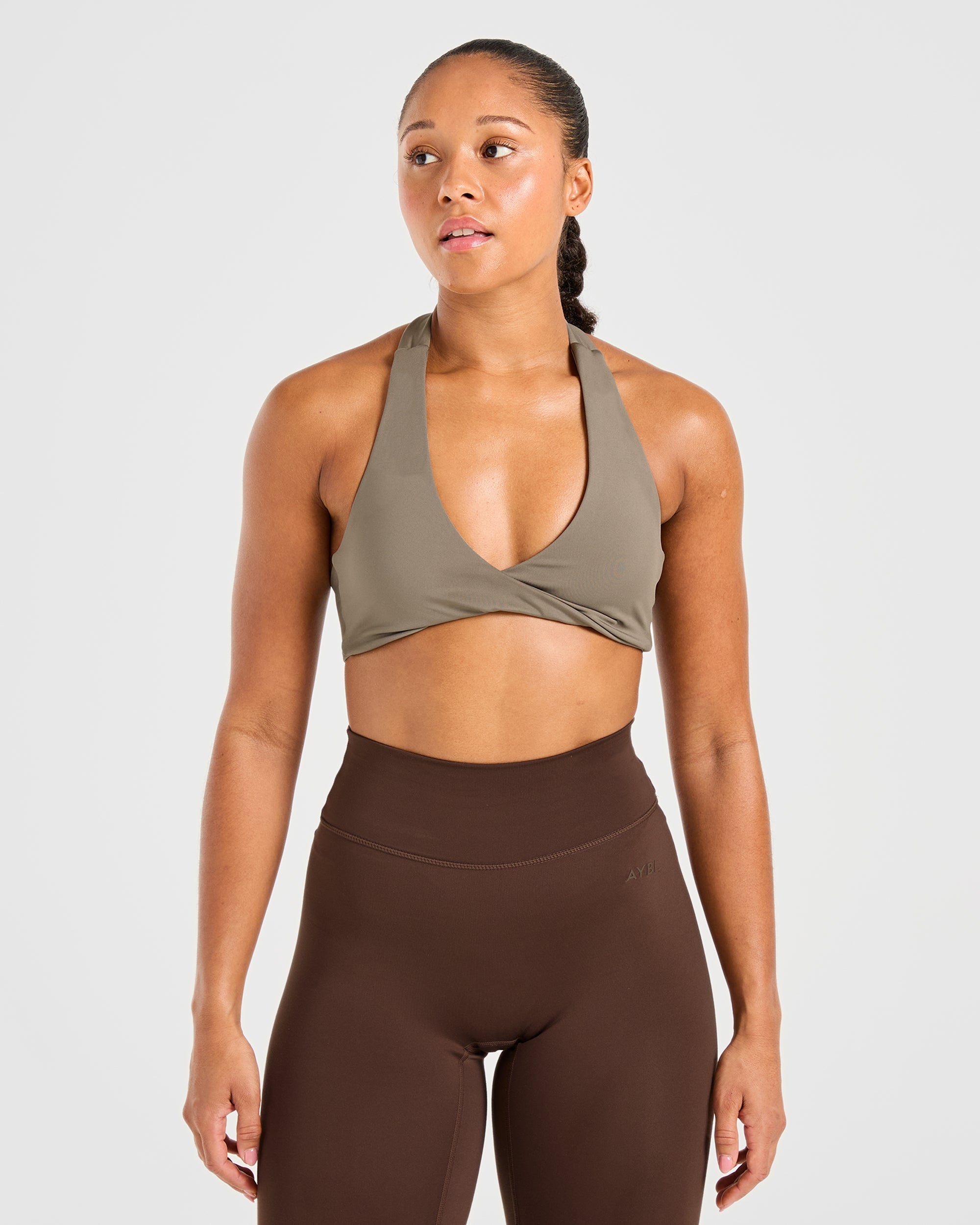 Essential Halterneck Sports Bra - Mocha Brun