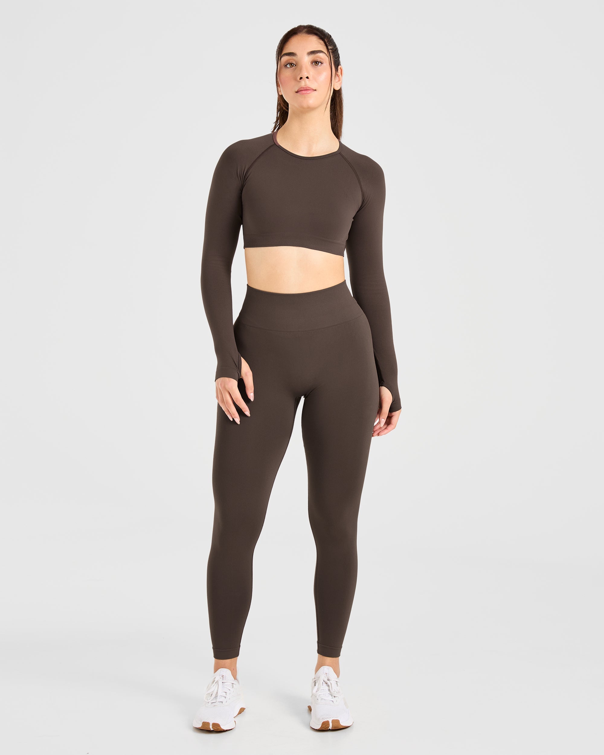 Power Seamless Long Sleeve Crop Top - Chestnut Brun